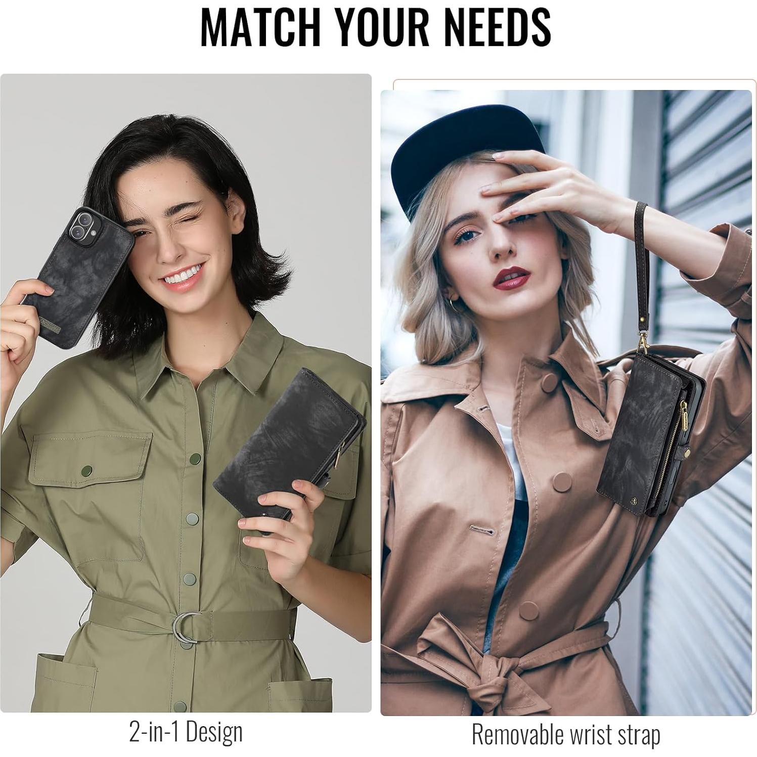 Funda billetera Kowauri para iPhone 16 Plus, cuero negro