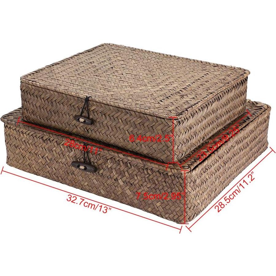 Conjunto de 2 Cestas de Almacenamiento Hipiwe de Hierba Marina con Tapa
