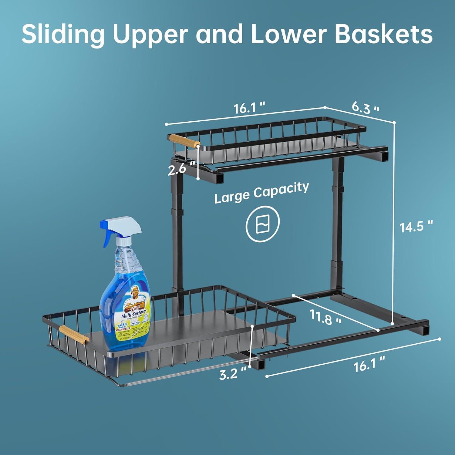 Organizador Bajo Fregadero Delamu, Estante Extraíble 41x30 cm