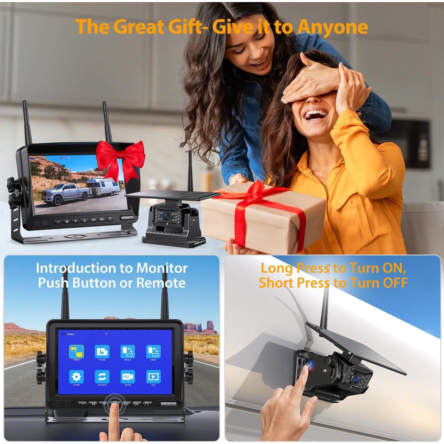 Cámara de Respaldo Inalámbrica Solar Xroose 7" HD 1080P