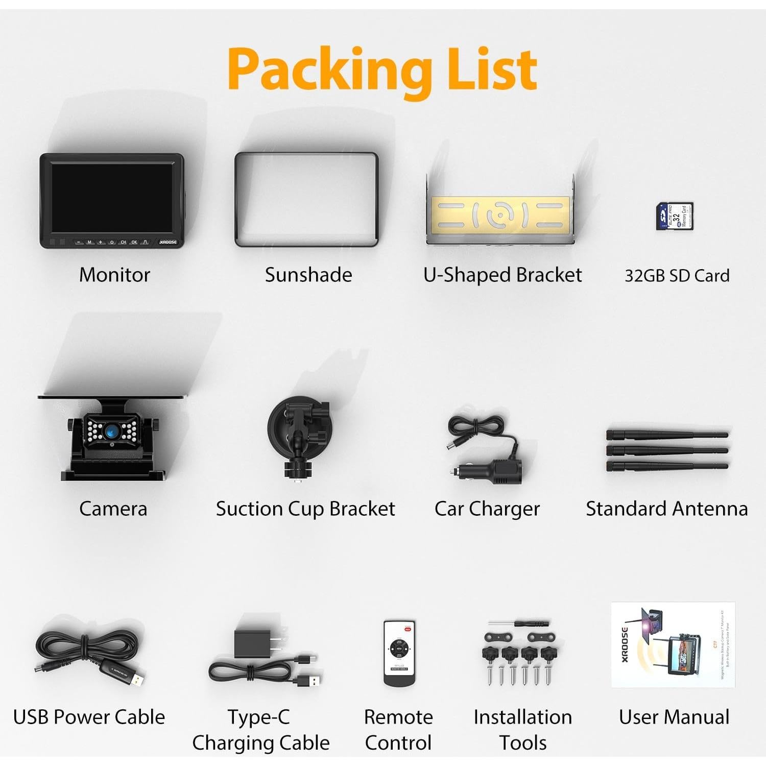 Cámara de Respaldo Inalámbrica Solar Xroose 7" HD 1080P