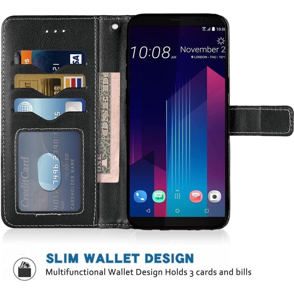 Funda de Cartera HTC U11 Plus Cuero Negro con Soporte