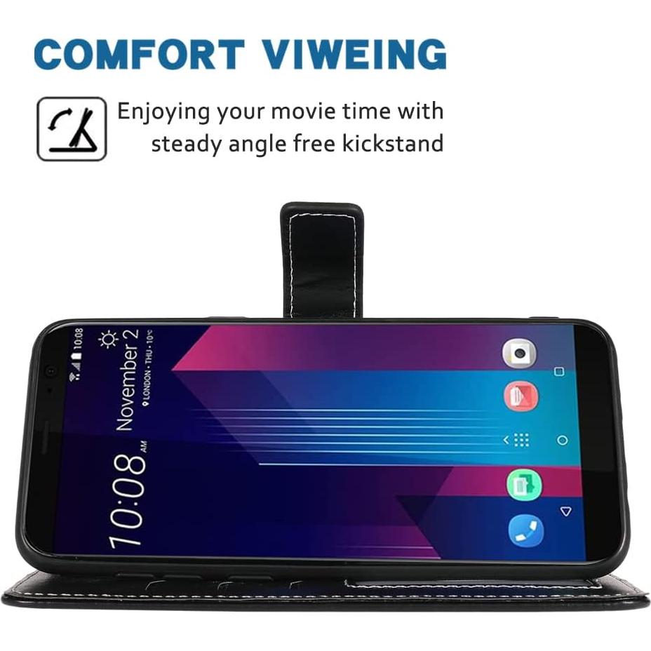 Funda de Cartera HTC U11 Plus Cuero Negro con Soporte