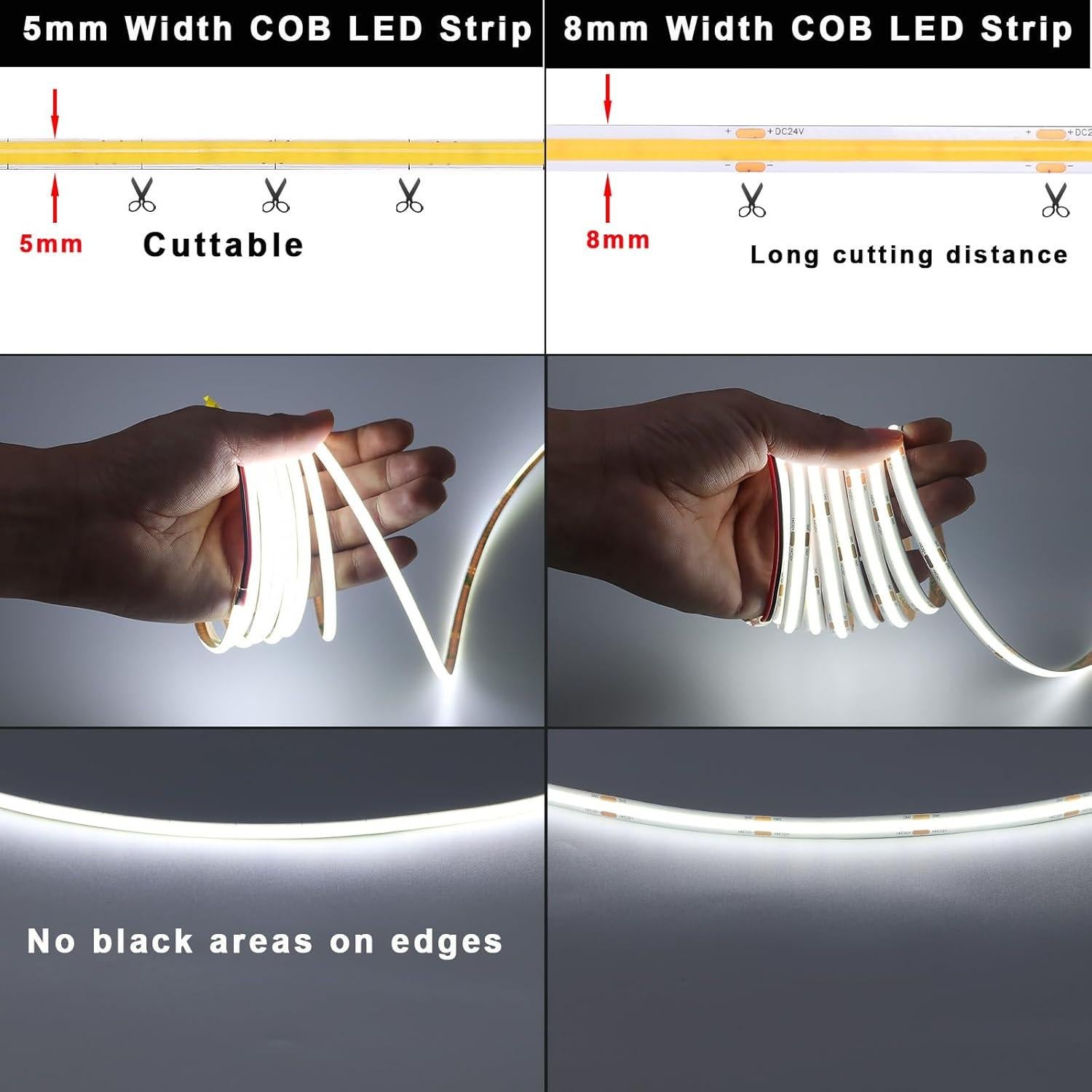 Tira LED COB 5V 5mm Blanca Fría 6000K 400 LEDs/m 5m