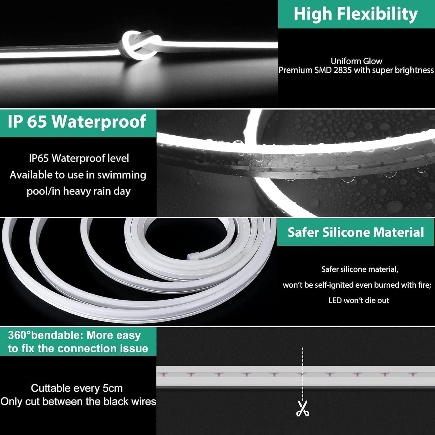 Tira LED Neón Lamomo 20M Blanco 6000K Impermeable DIY