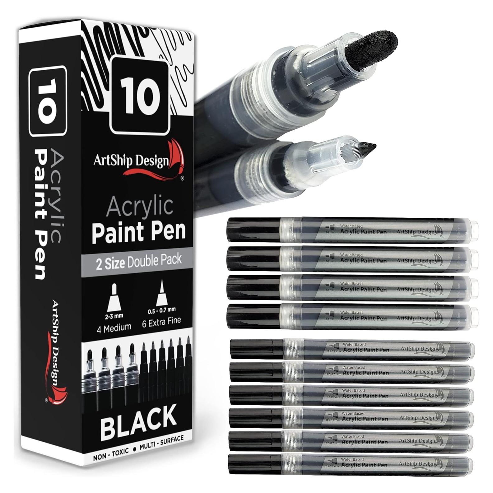 Marcadores de Pintura Acrílica Negra ArtShip Design - 10 Piezas