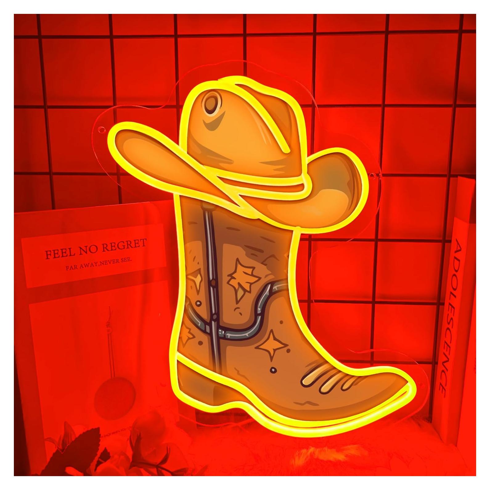 Cartel de Neón LED Moneter Bota de Vaquero y Sombrero 33x40.9cm