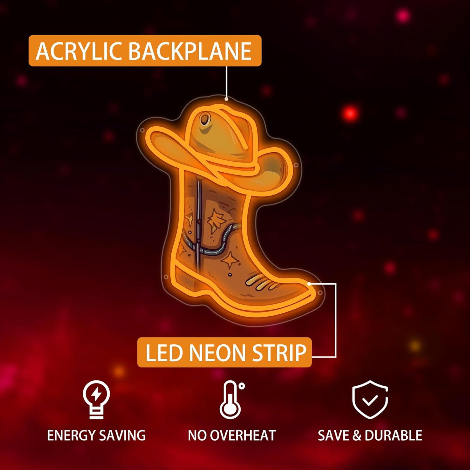 Cartel de Neón LED Moneter Bota de Vaquero y Sombrero 33x40.9cm
