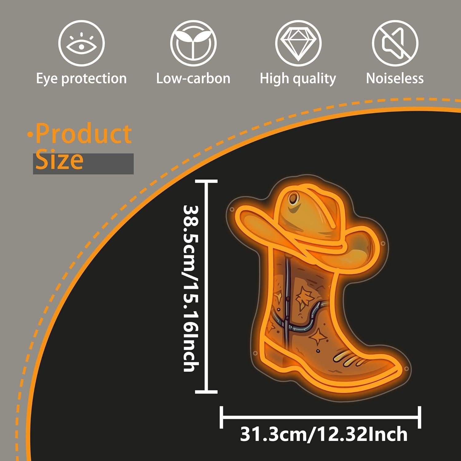 Cartel de Neón LED Moneter Bota de Vaquero y Sombrero 33x40.9cm
