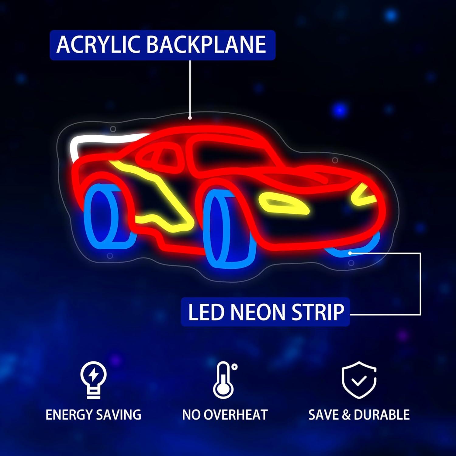 Letrero de Neón LED Moneter Coche de Carreras 33x41 cm