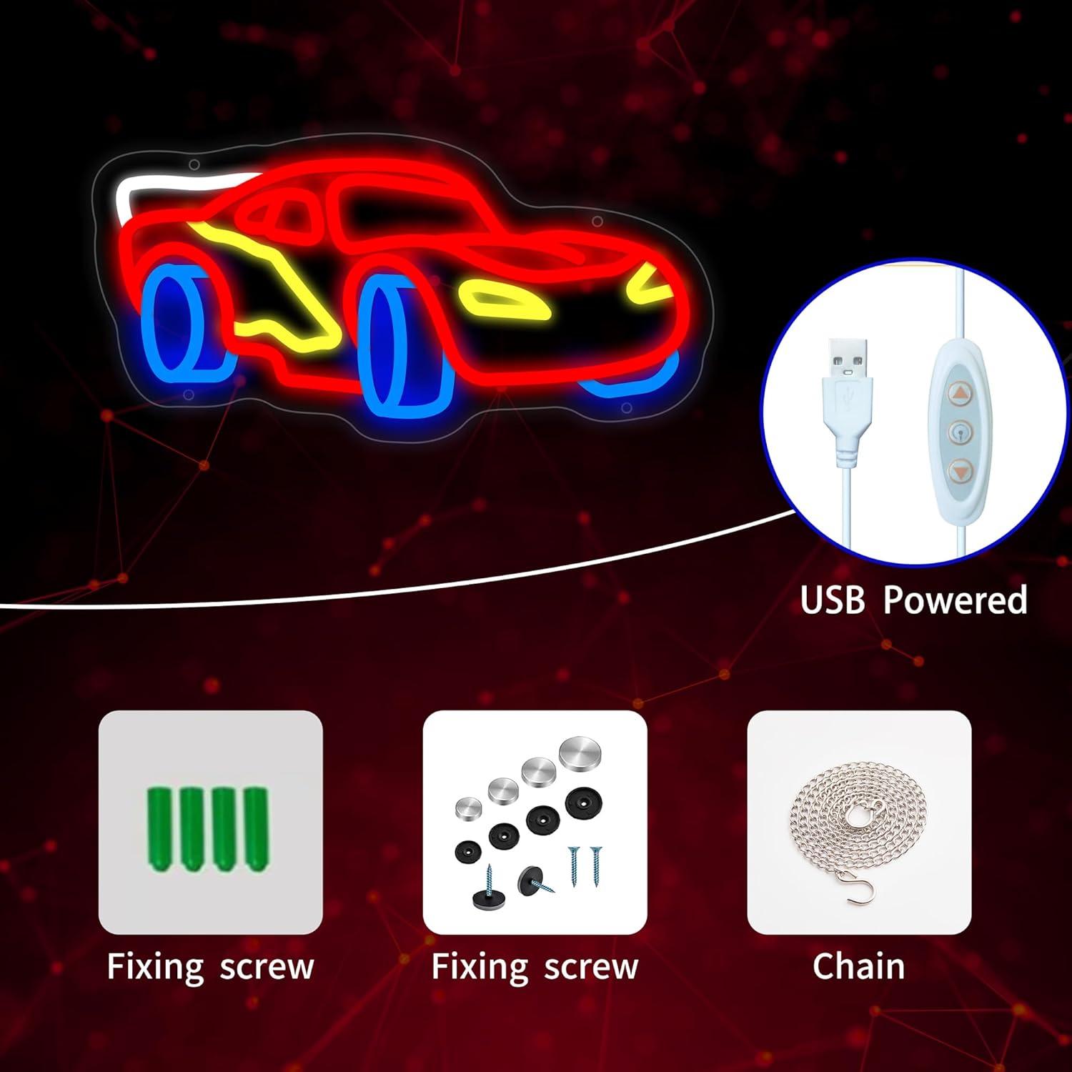 Letrero de Neón LED Moneter Coche de Carreras 33x41 cm