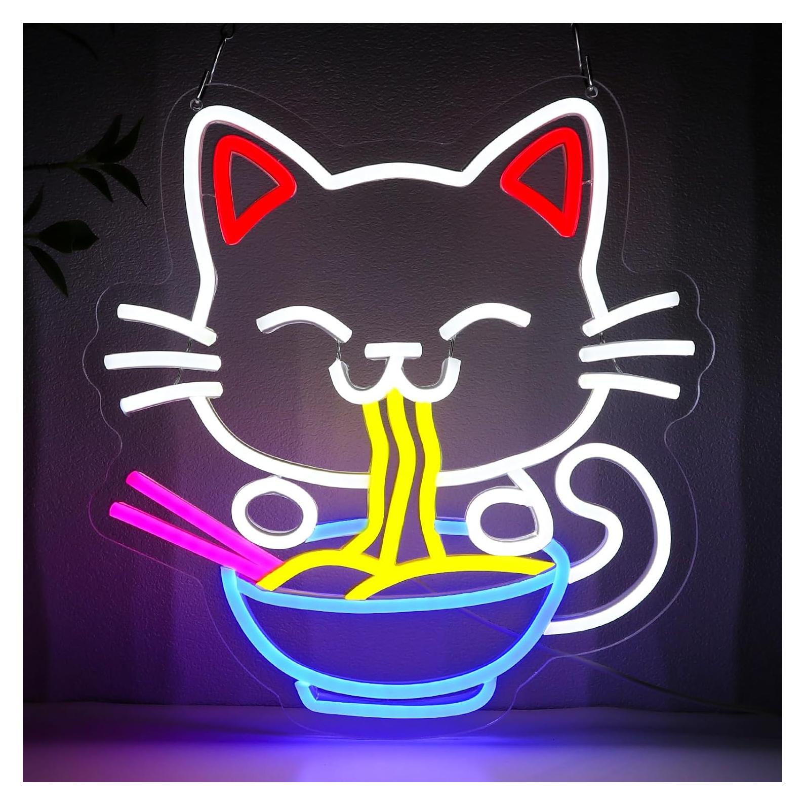 Cartel de Neón Gato de la Suerte Ramen LED 33.5x32cm