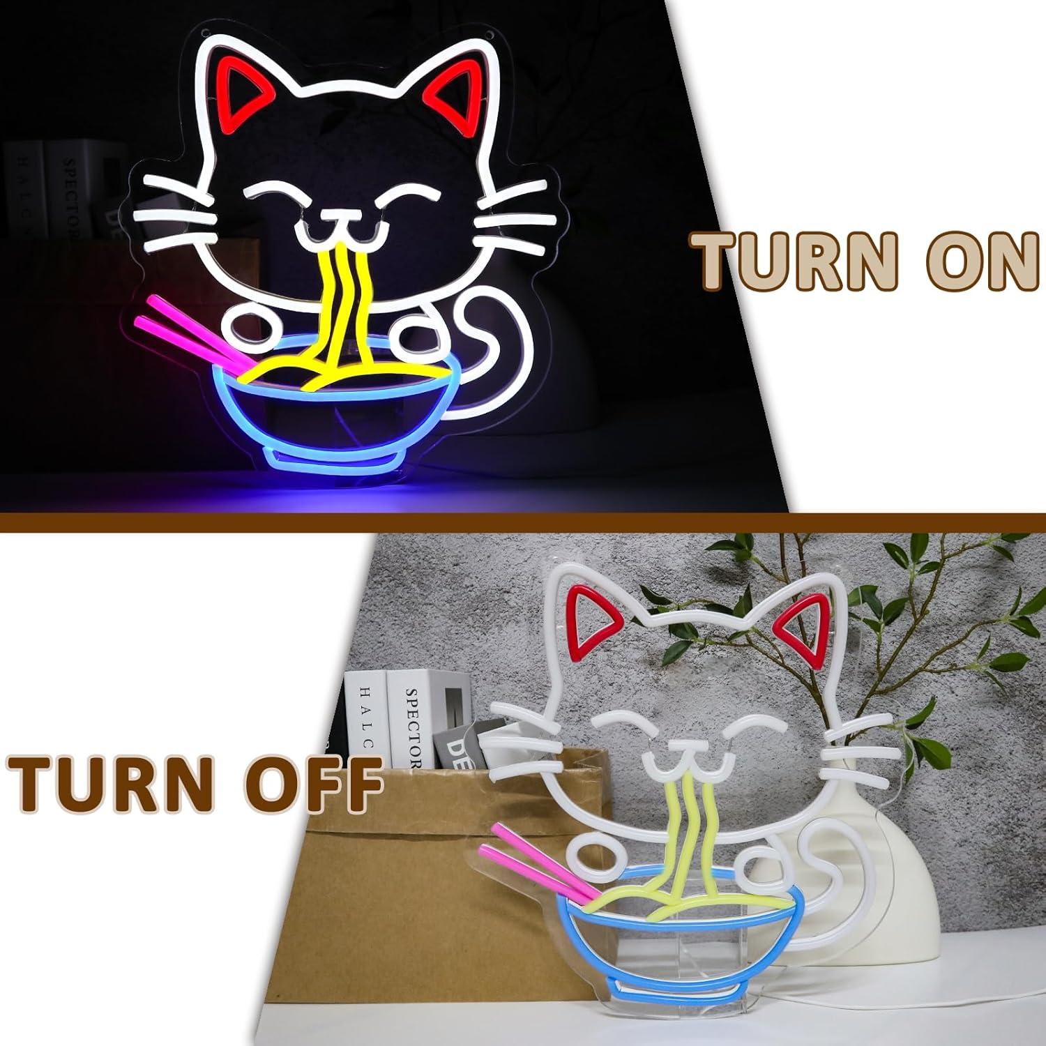 Cartel de Neón Gato de la Suerte Ramen LED 33.5x32cm