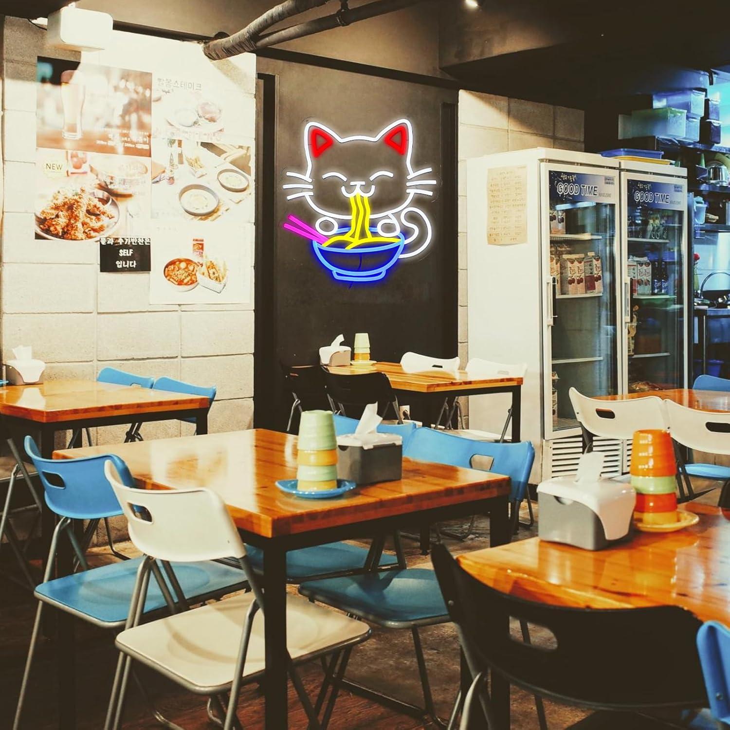 Cartel de Neón Gato de la Suerte Ramen LED 33.5x32cm