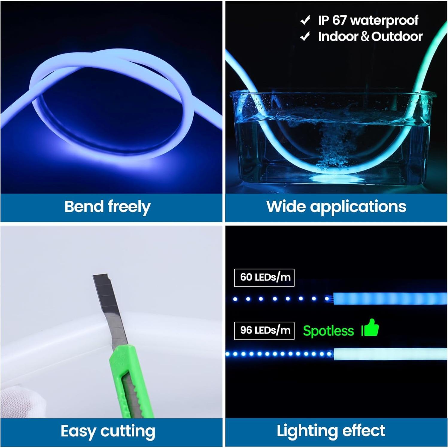 Canal LED de Silicona Muzata 5M IP67 Flexible para Tiras LED