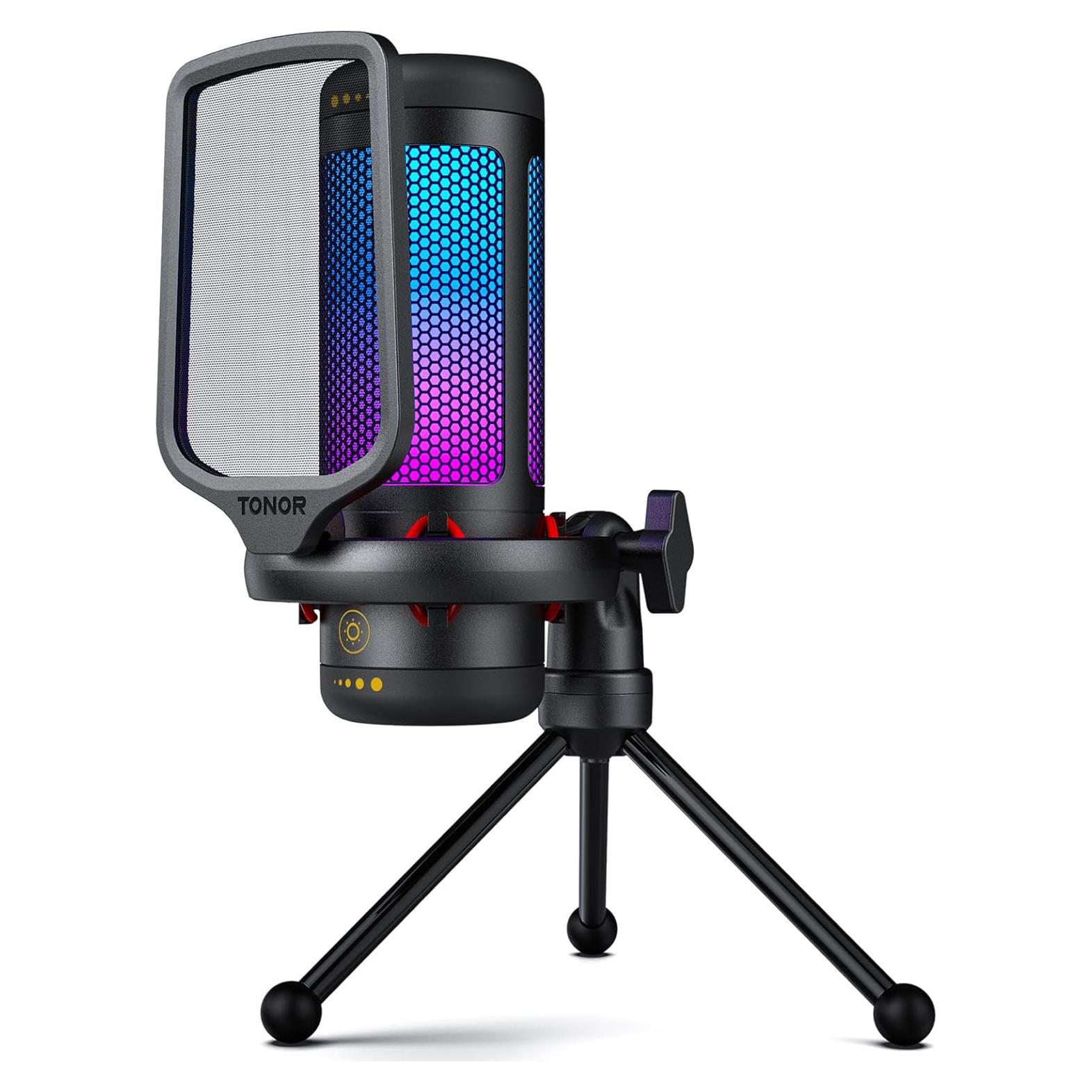 Micrófono USB Tonor TC310 Cardioide con RGB y Control de Ganancia