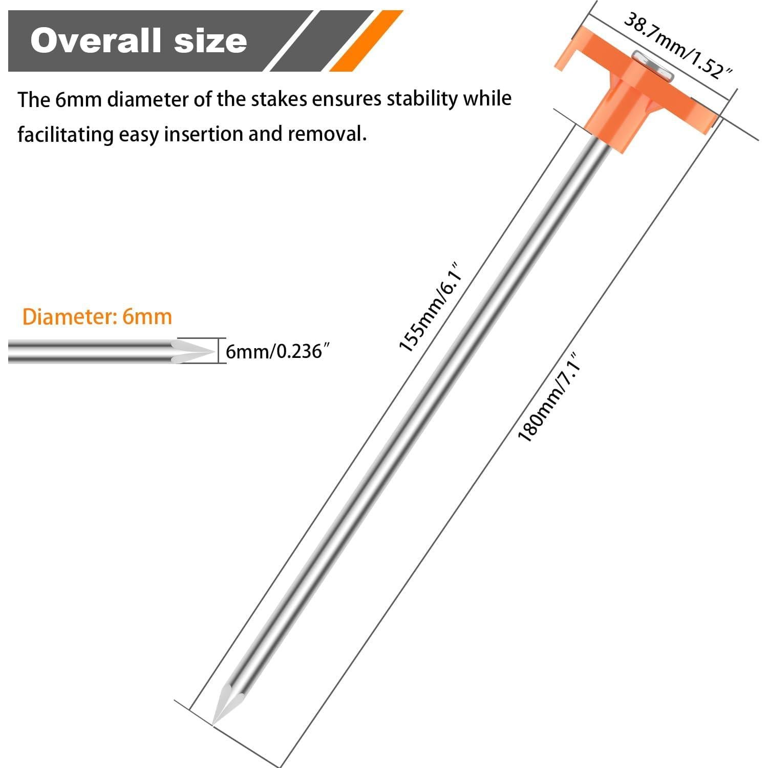 10 Estacas de Tienda TEOYNGU 18cm Acero Galvanizado Naranja