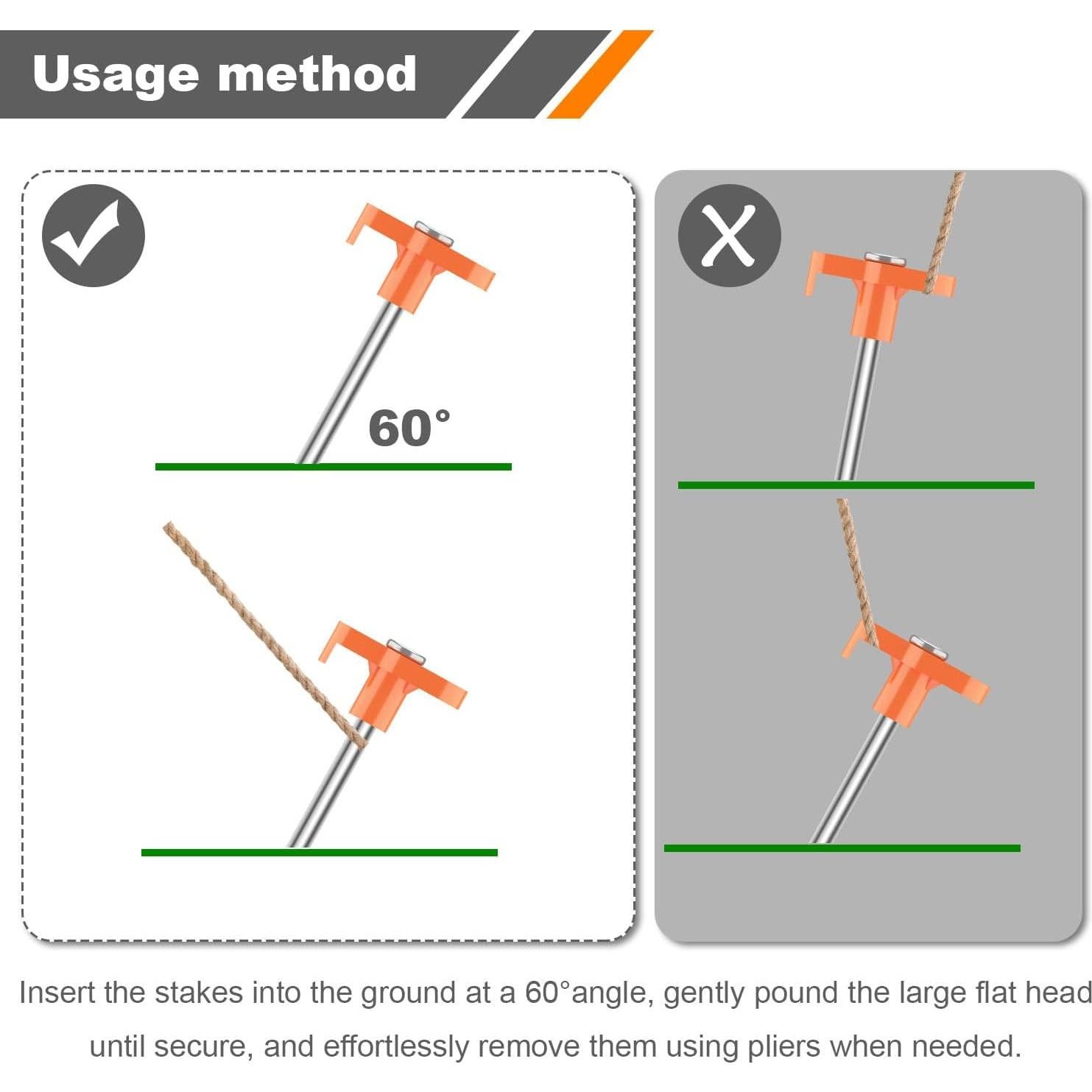 10 Estacas de Tienda TEOYNGU 18cm Acero Galvanizado Naranja