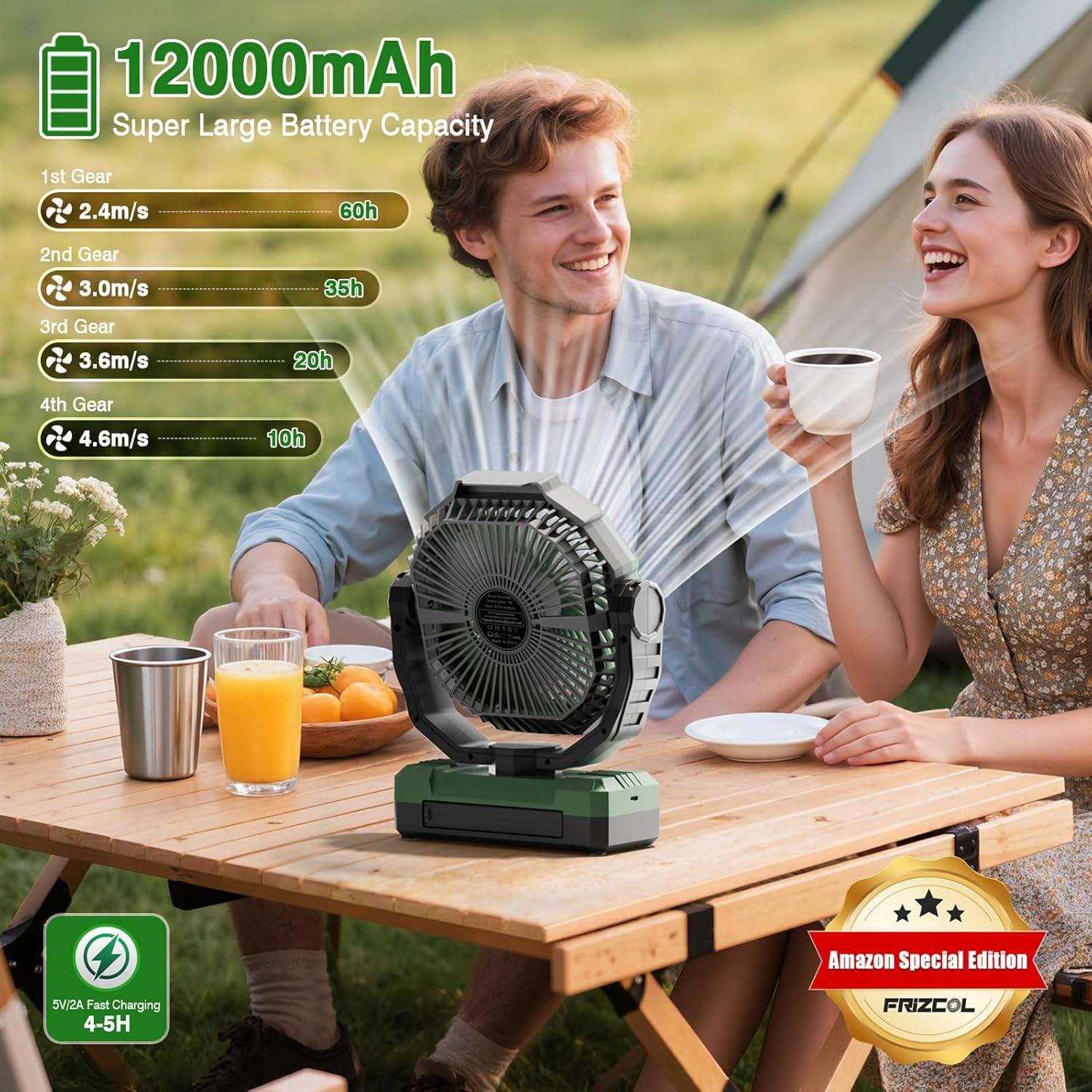 Ventilador Portátil Recargable FRIZCOL 12000mAh Verde 60Hrs