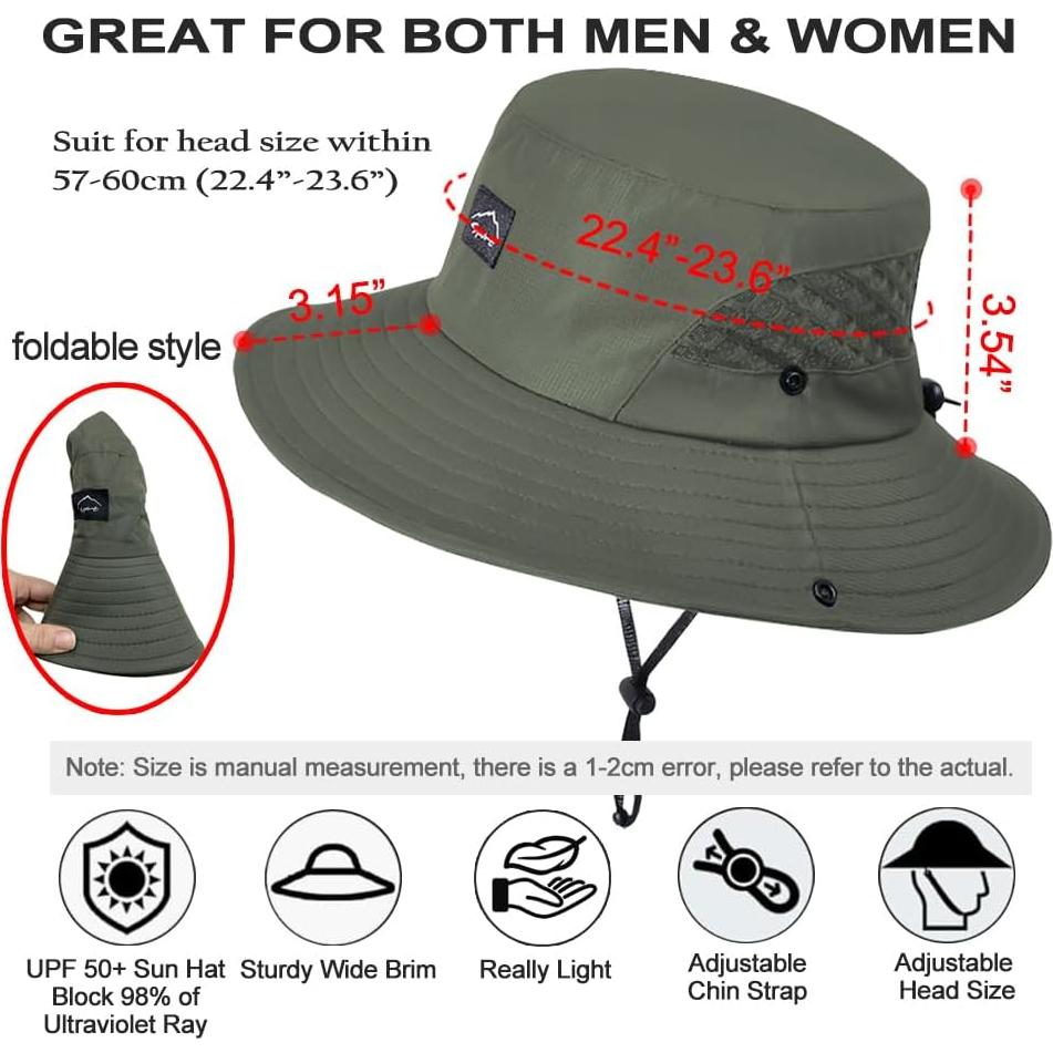 Sombrero de Pesca UPF50+ Verde Ejército Unisex con Malla