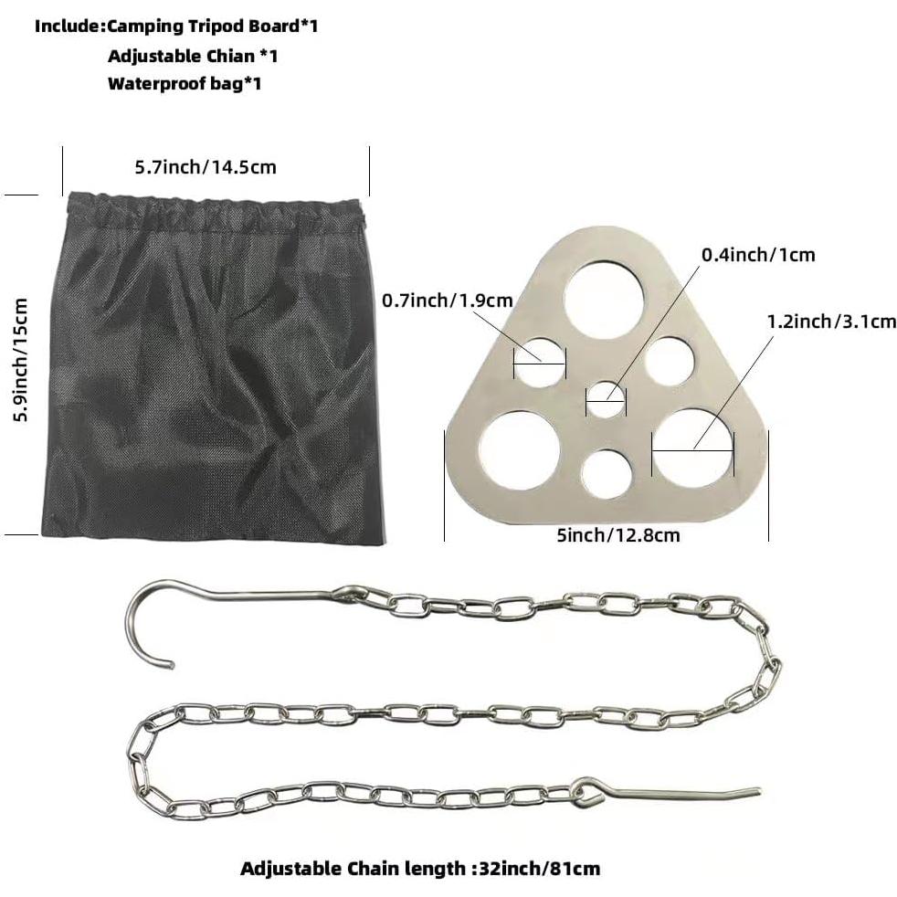 Tablero de trípode ZANOLY para camping, acero inoxidable, 12.8 cm