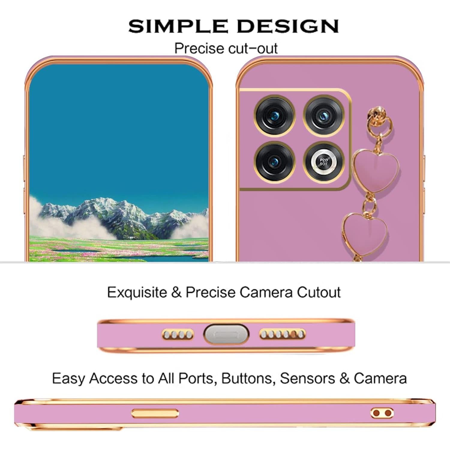 Funda de Silicona TPU OnePlus 10T con Cadena Corazón Rosa