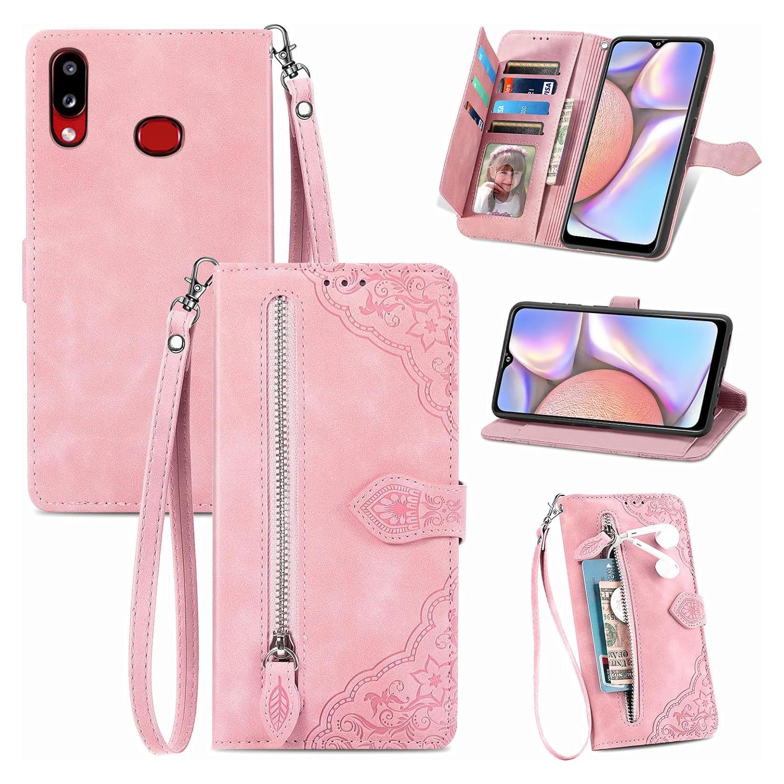 Funda de cuero rosa para Samsung Galaxy A10s con soporte