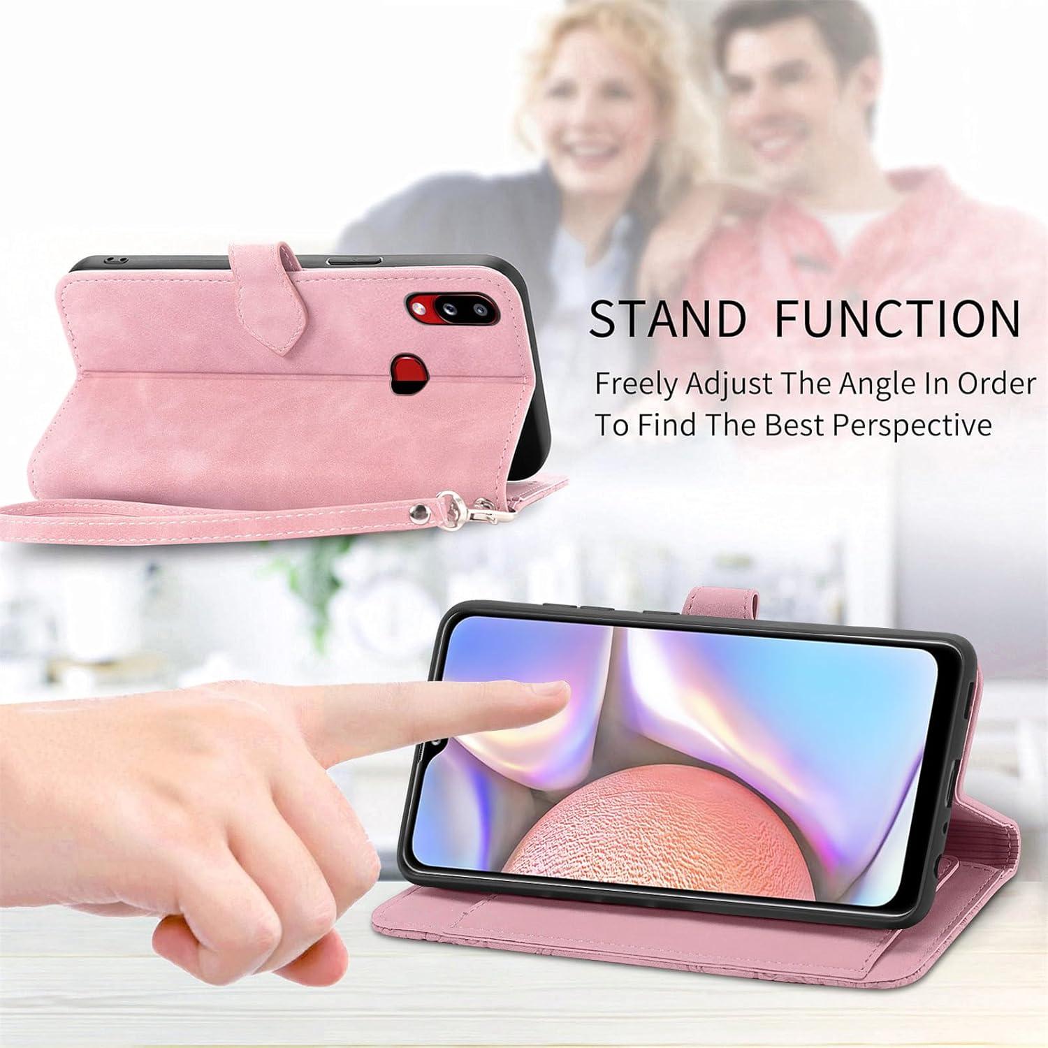 Funda de cuero rosa para Samsung Galaxy A10s con soporte