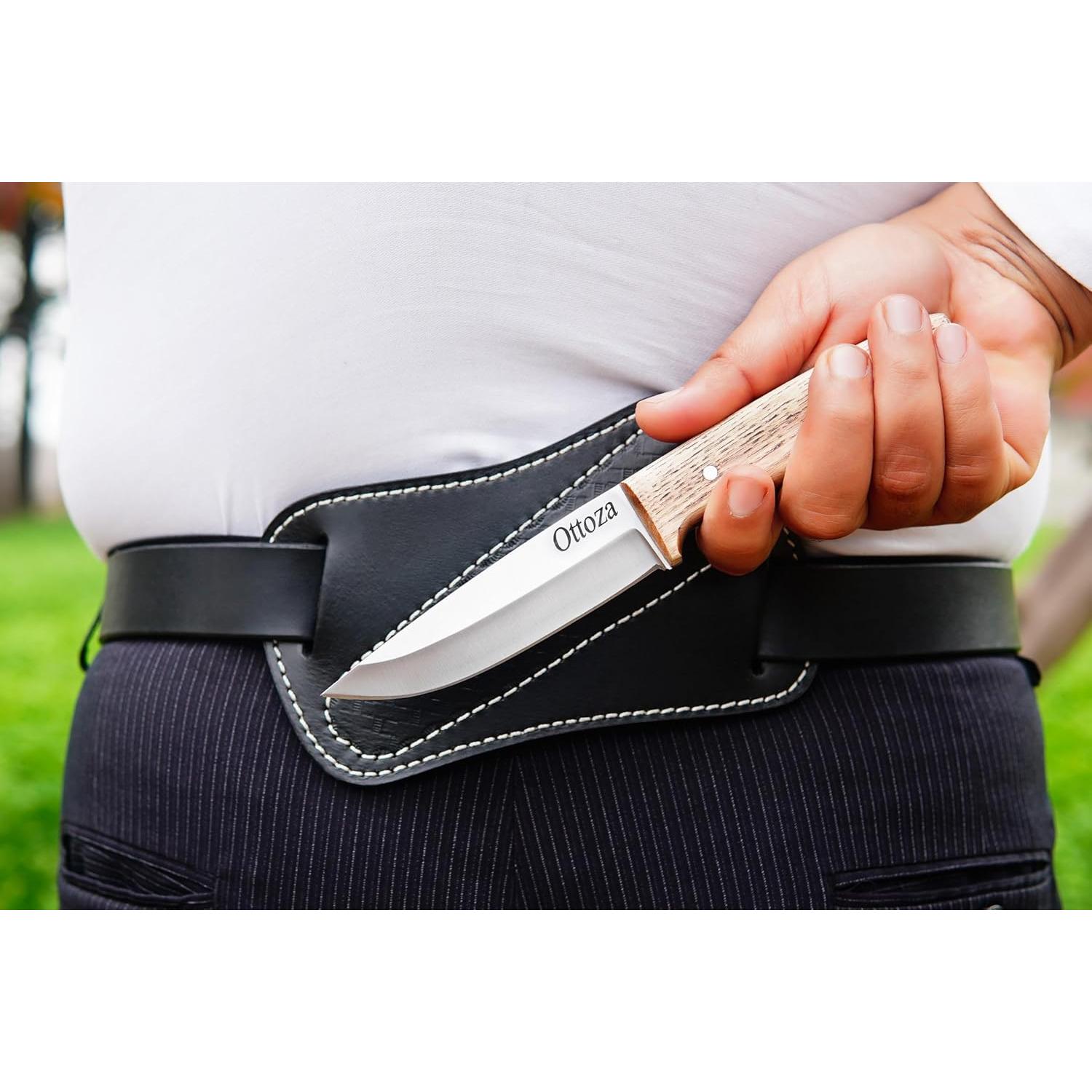 Cuchillo Bushcraft Ottoza 23 cm Acero al Carbono 1095 Mango Fresno