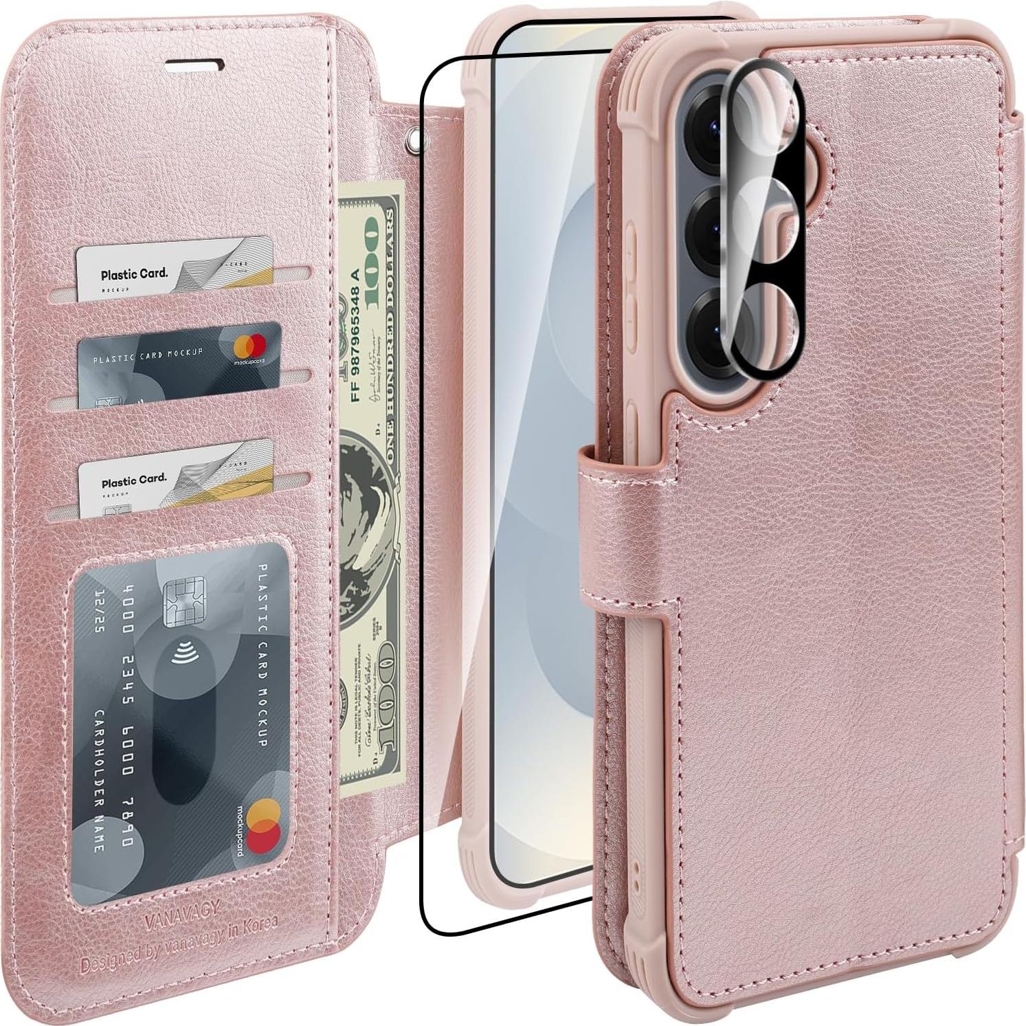 Funda billetera VANAVAGY para Samsung S25 6.2" Oro Rosa