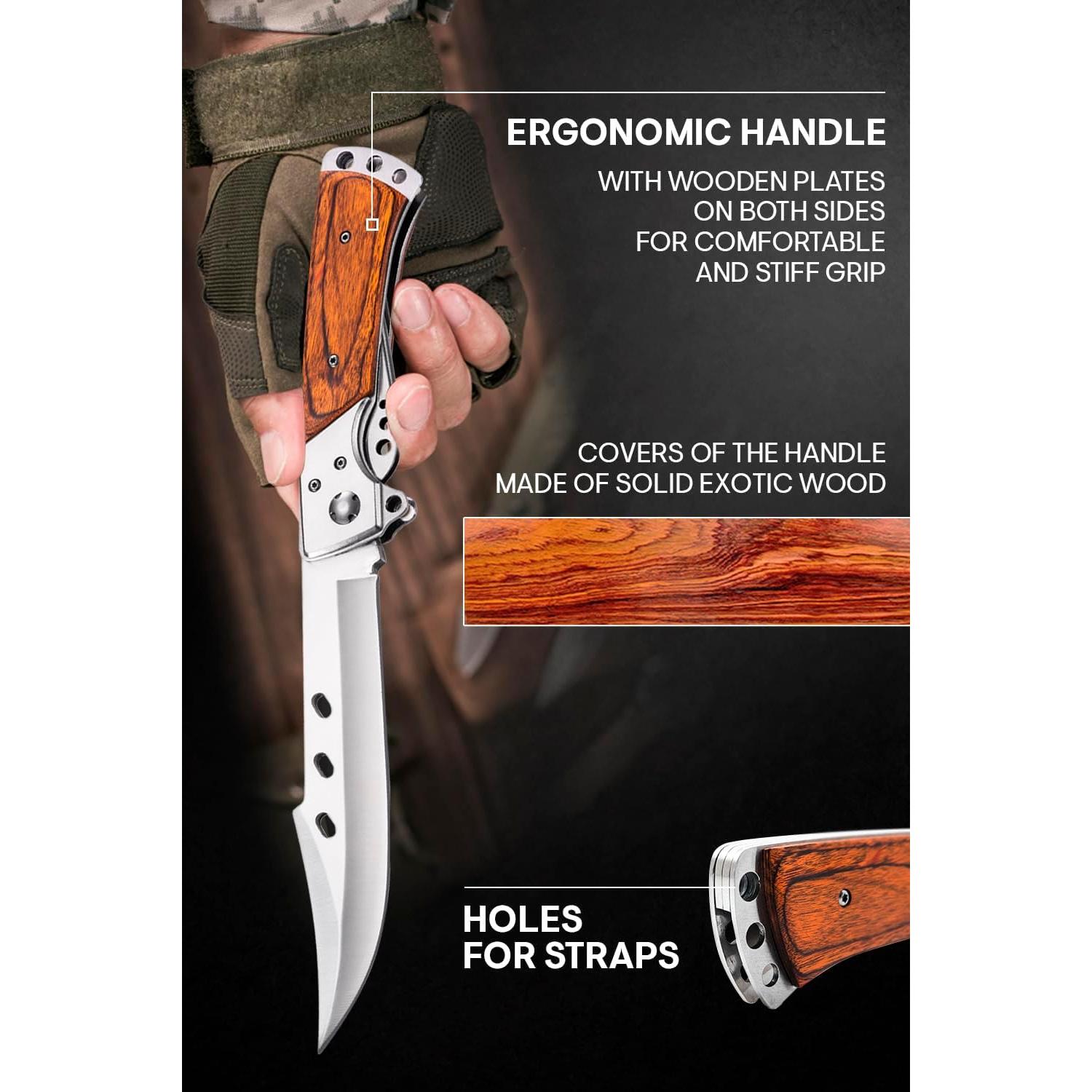 Cuchillo Plegable Grand Way 27.5 cm Hoja Larga Madera Rosa