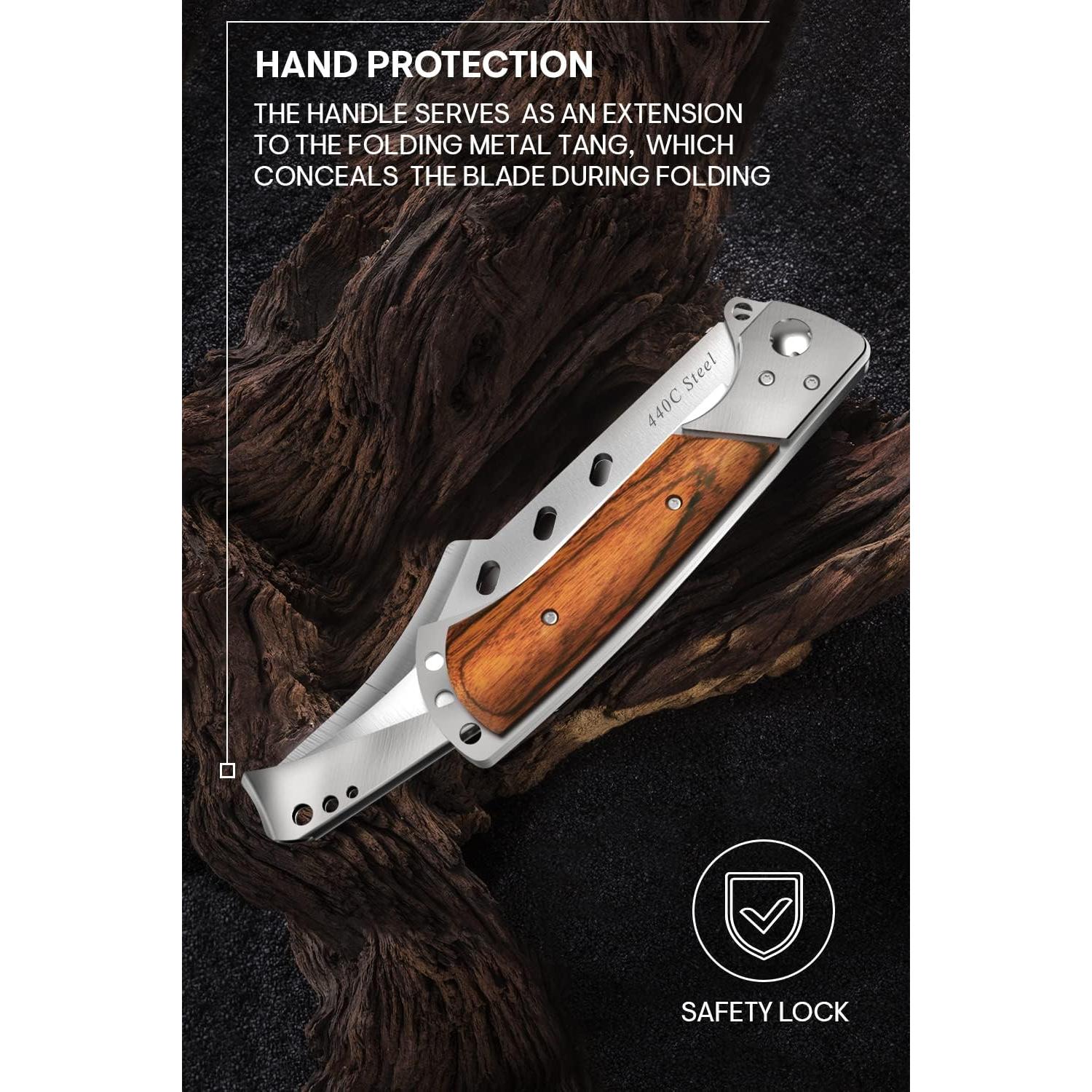 Cuchillo Plegable Grand Way 27.5 cm Hoja Larga Madera Rosa