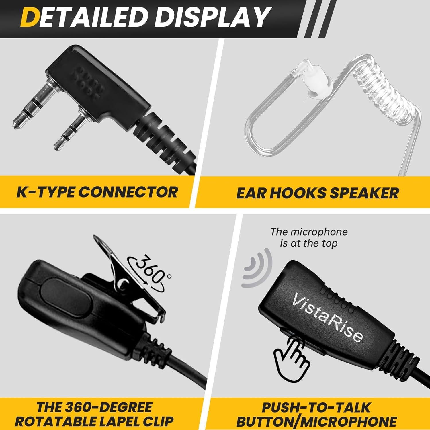 Paquete de 2 Auriculares Walkie Talkie VistaRise Tipo K