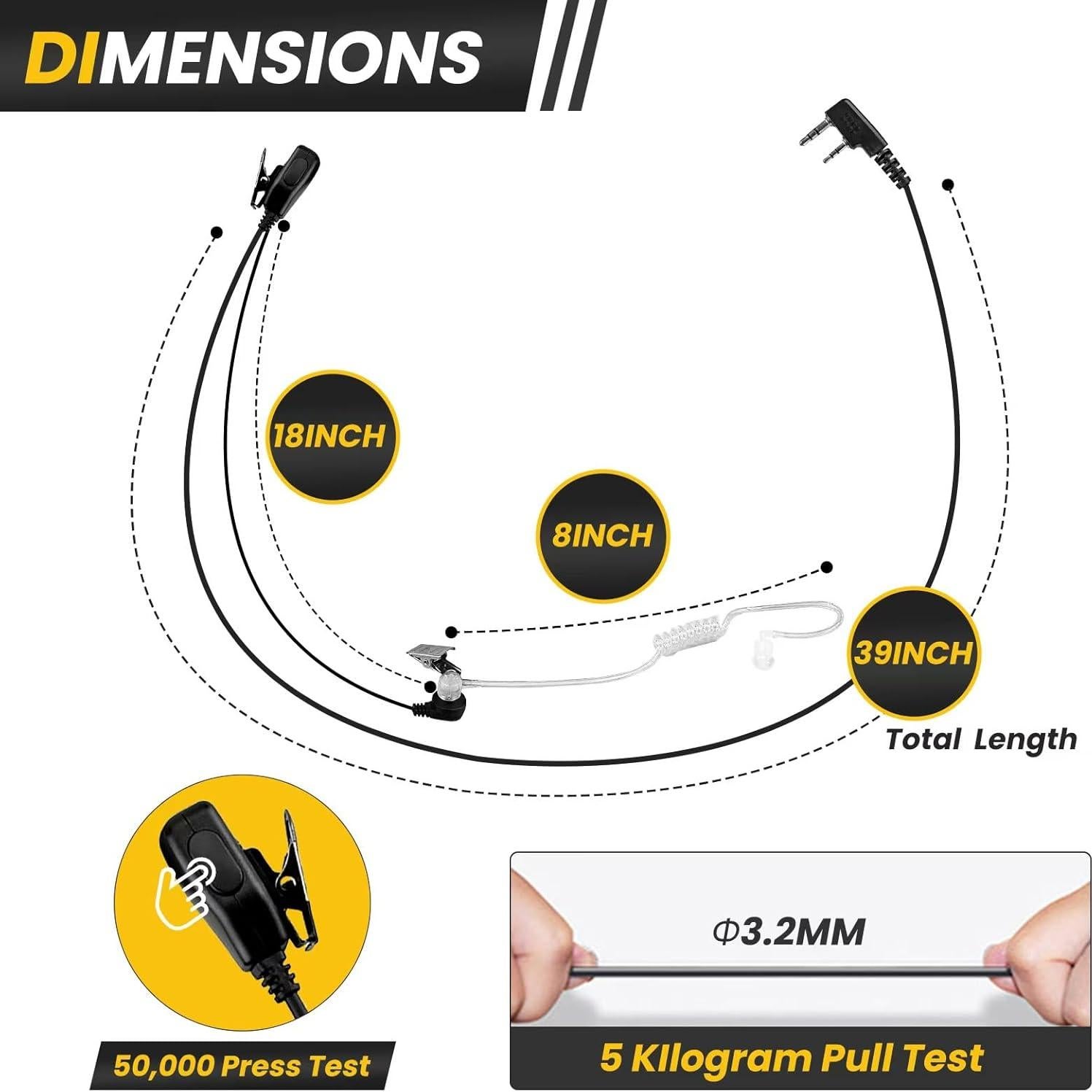 Paquete de 2 Auriculares Walkie Talkie VistaRise Tipo K