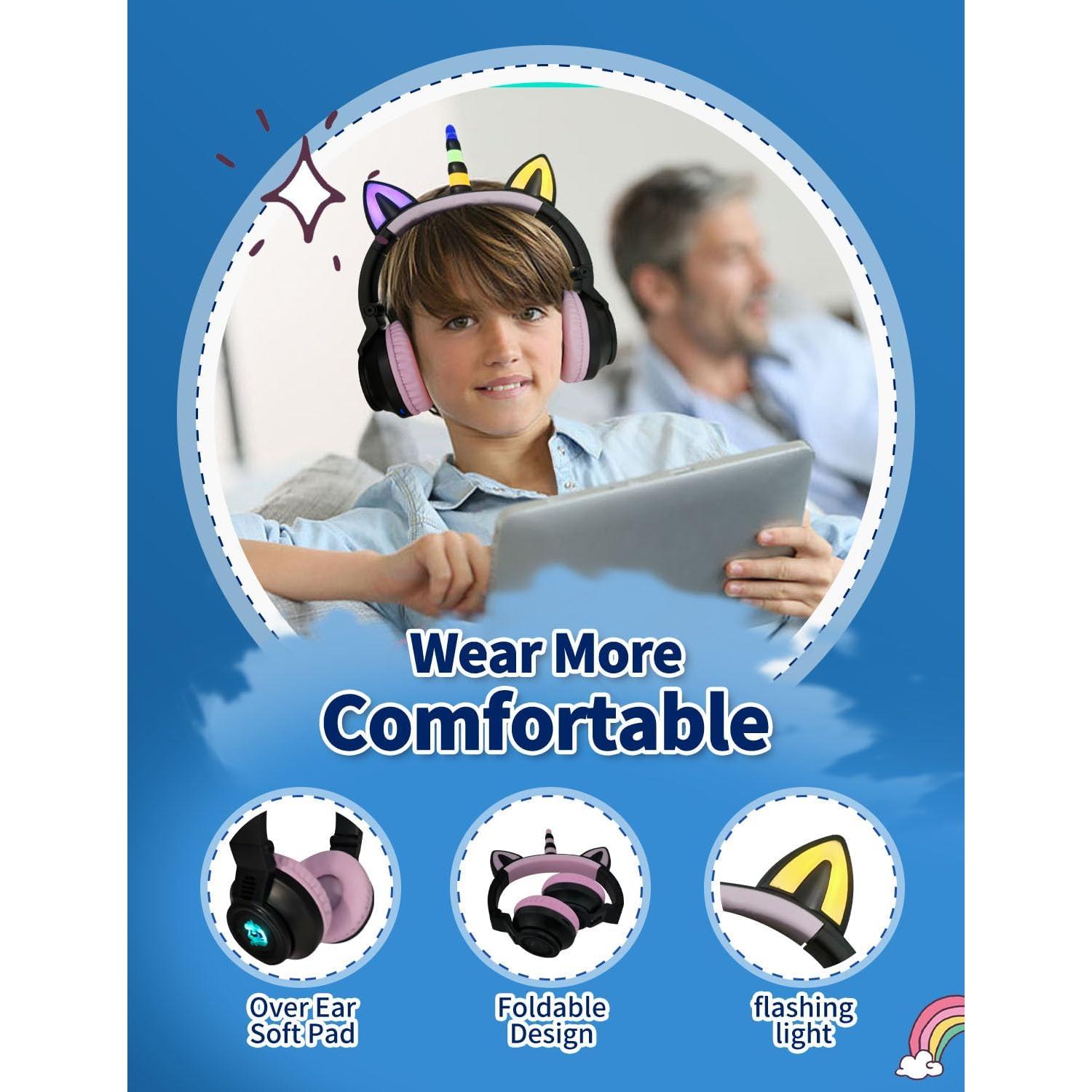 Auriculares Inalámbricos Yusonic Unicornio Plegables con Luz LED