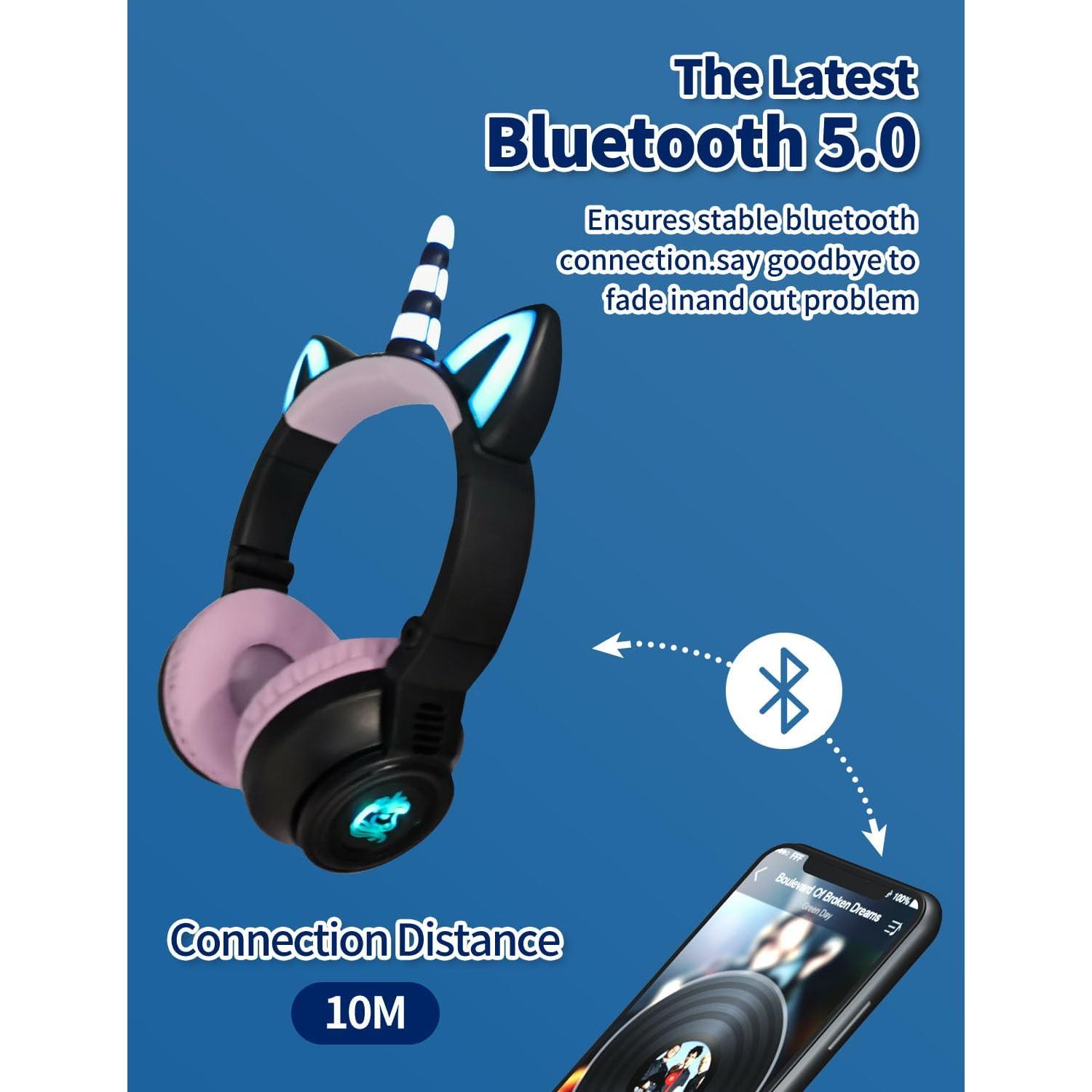 Auriculares Inalámbricos Yusonic Unicornio Plegables con Luz LED