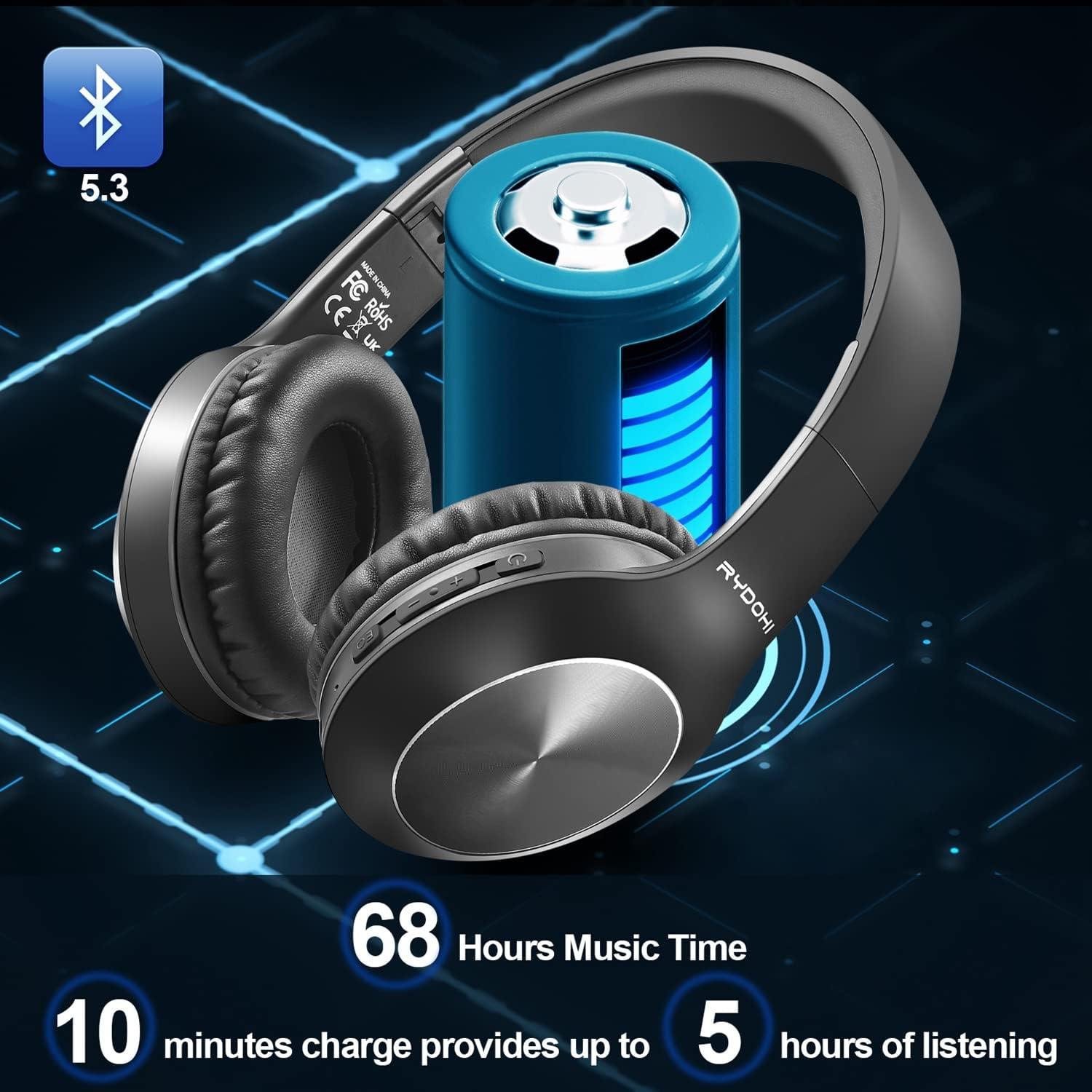 Auriculares Bluetooth Rydohi R916 Plegables 68H HiFi Negro