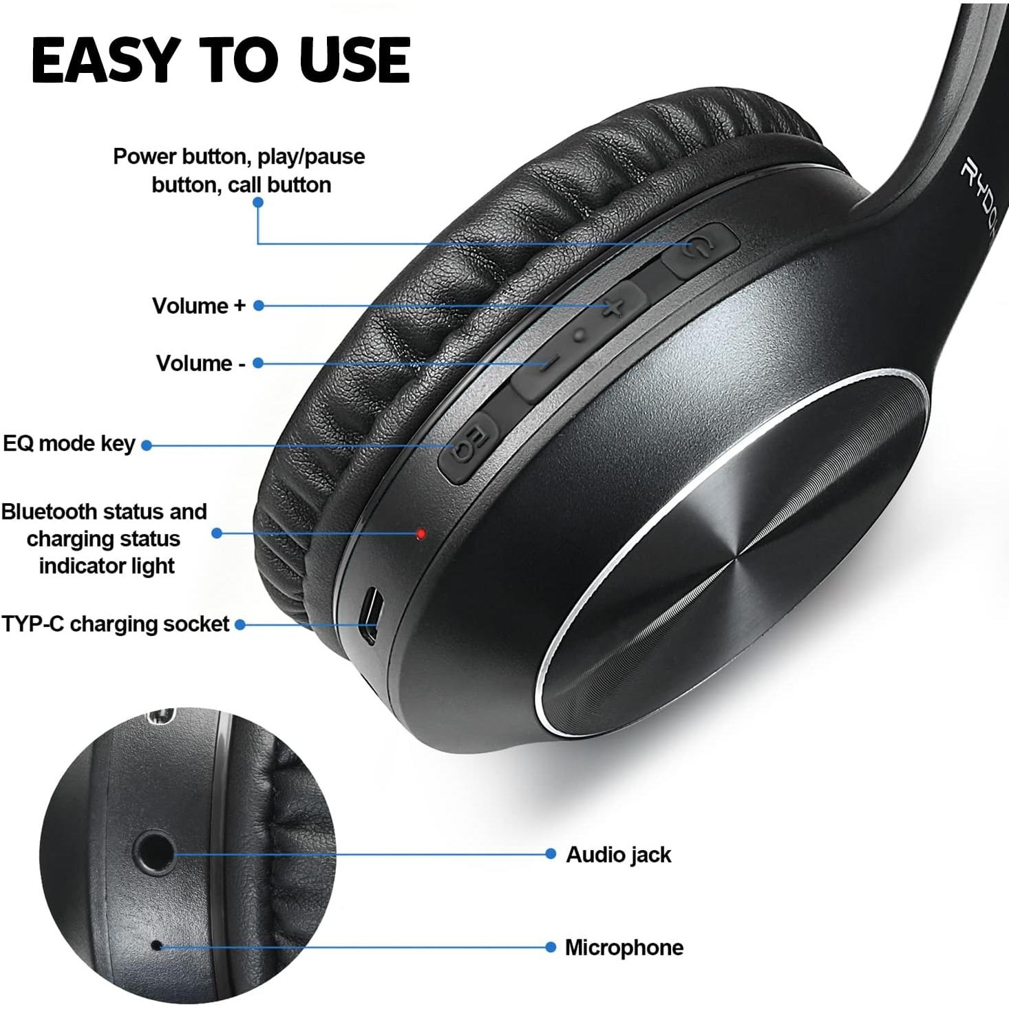 Auriculares Bluetooth Rydohi R916 Plegables 68H HiFi Negro