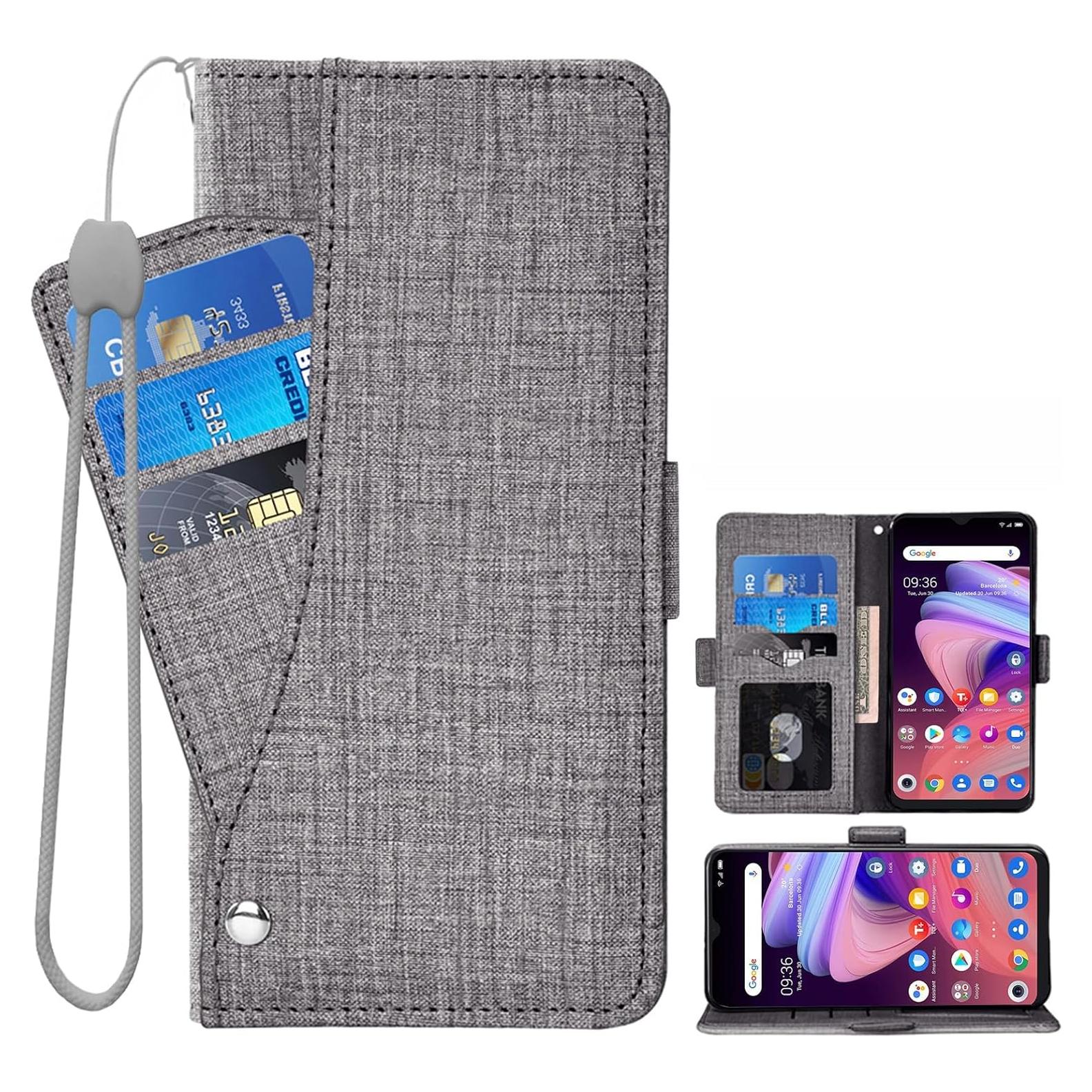 Funda Asuwish Gris para TCL 10 SE con Protector y Soporte