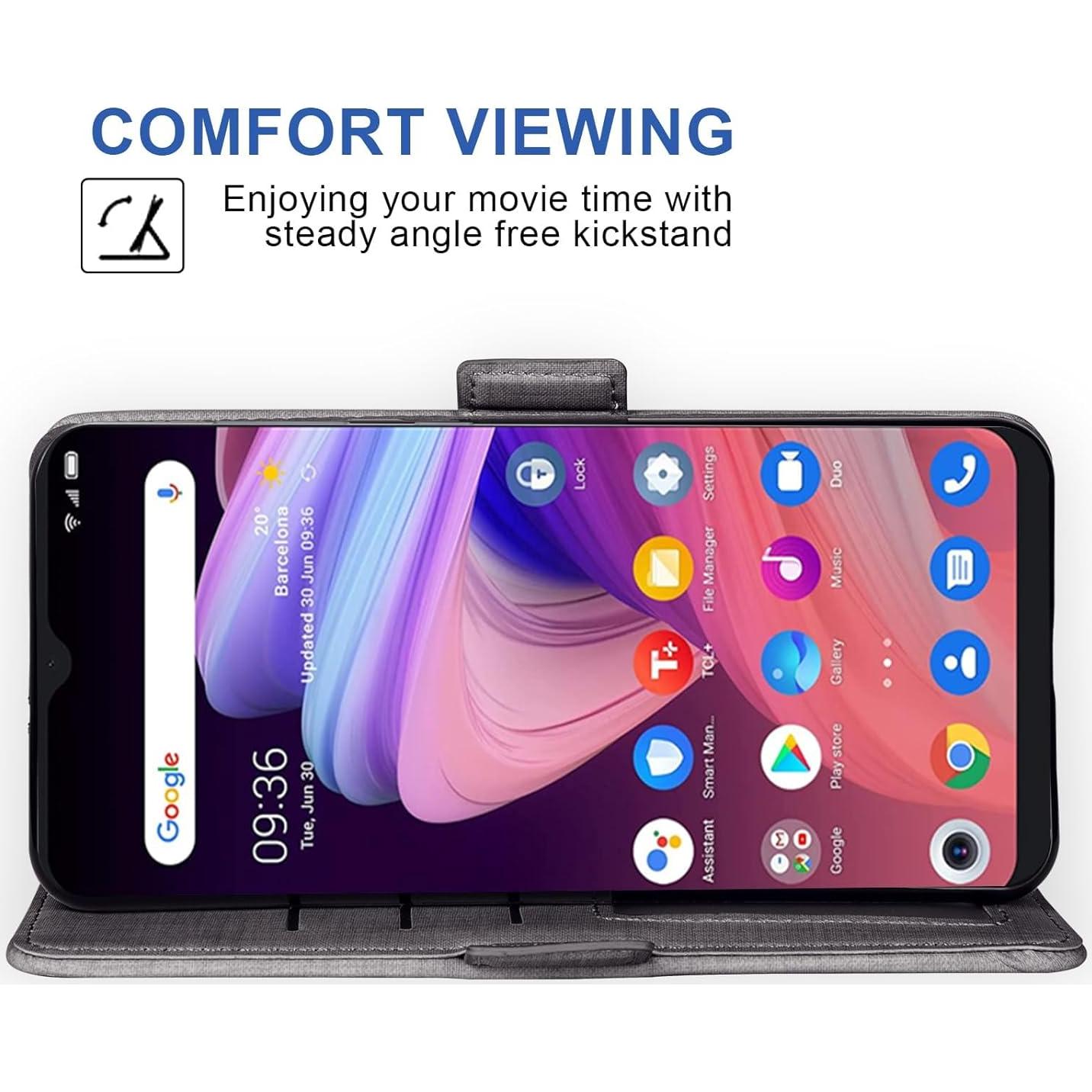 Funda Asuwish Gris para TCL 10 SE con Protector y Soporte