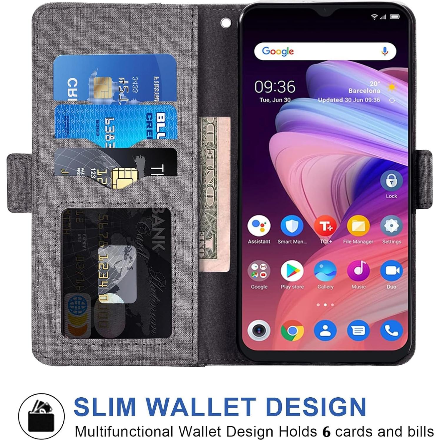 Funda Asuwish Gris para TCL 10 SE con Protector y Soporte