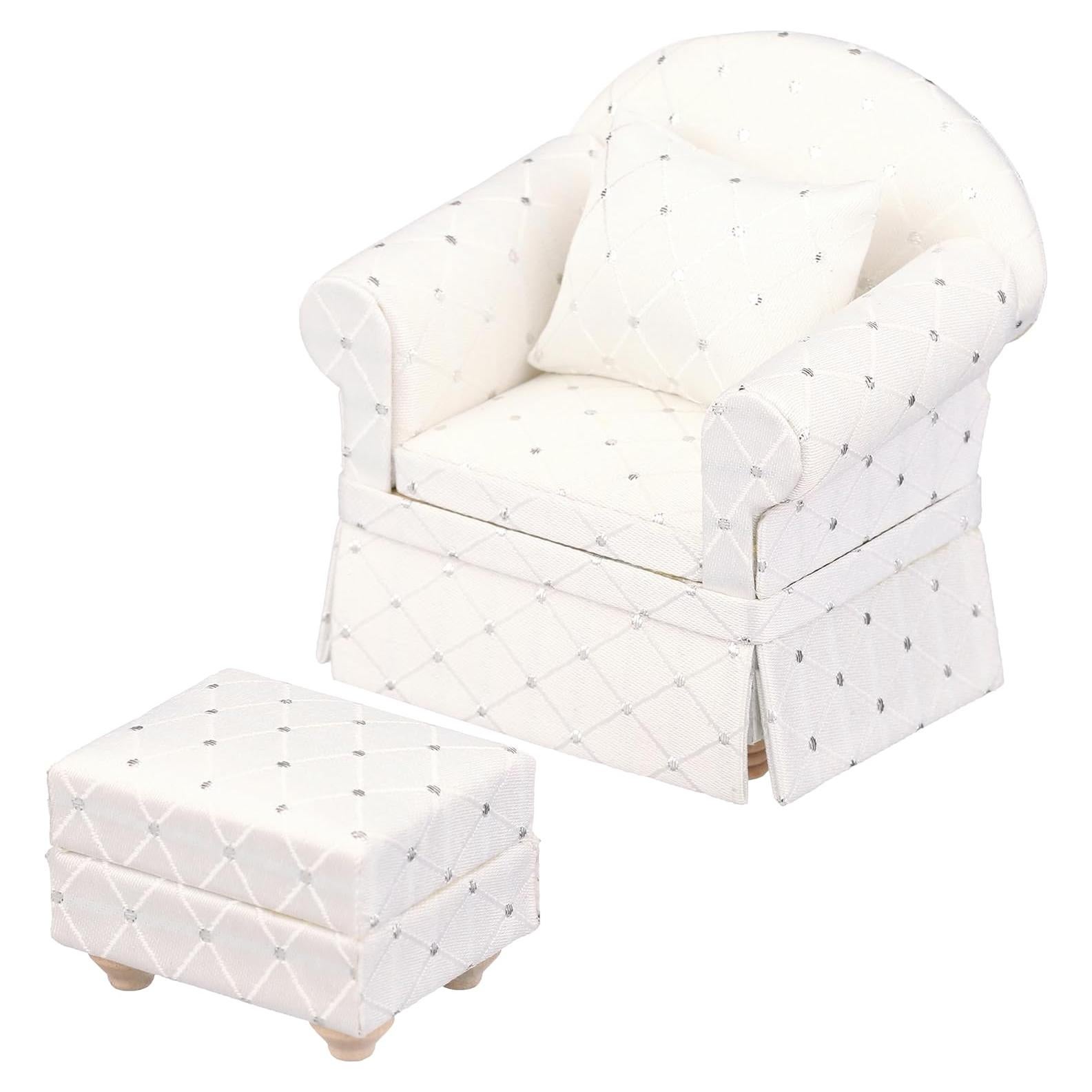 Sofá Silla Miniatura Inusitus con Otomana Blanca 1/12