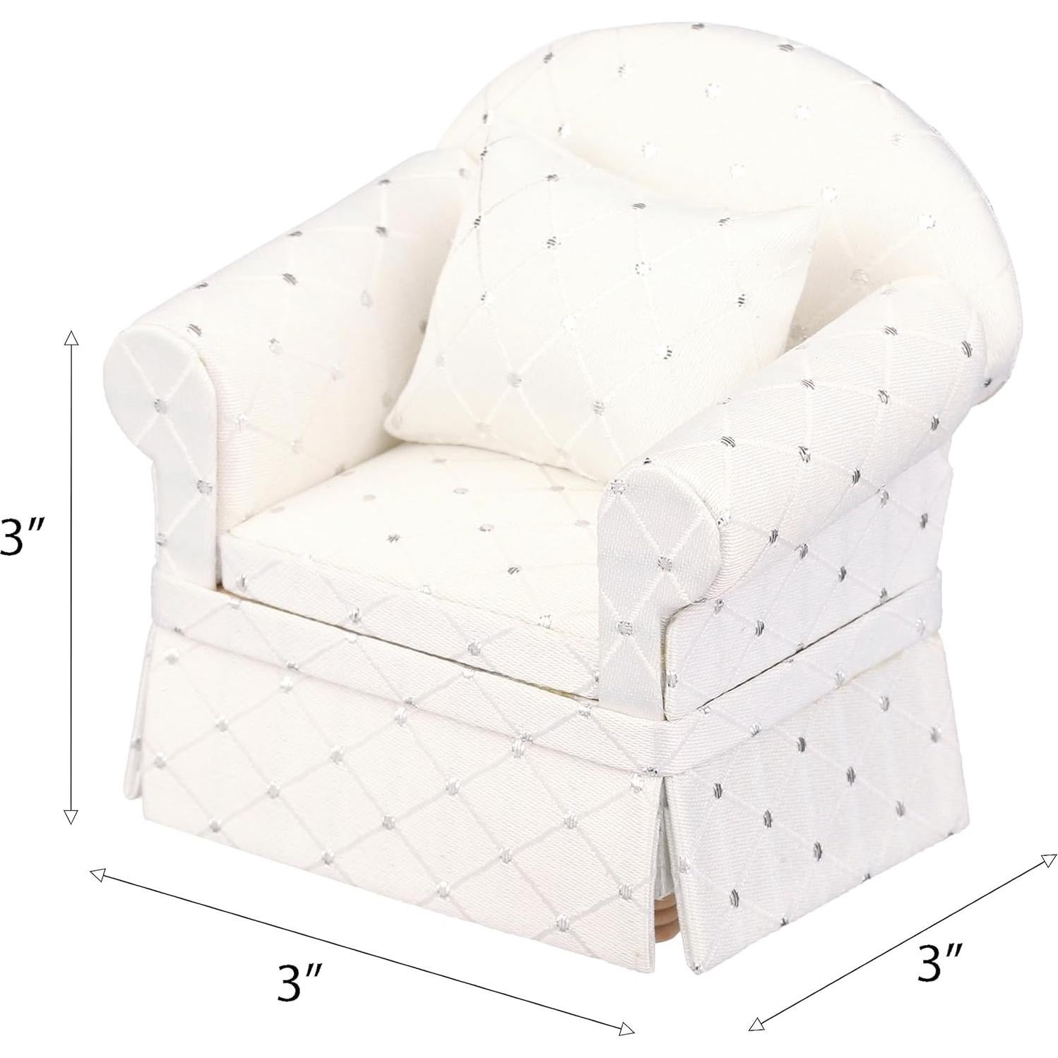 Sofá Silla Miniatura Inusitus con Otomana Blanca 1/12