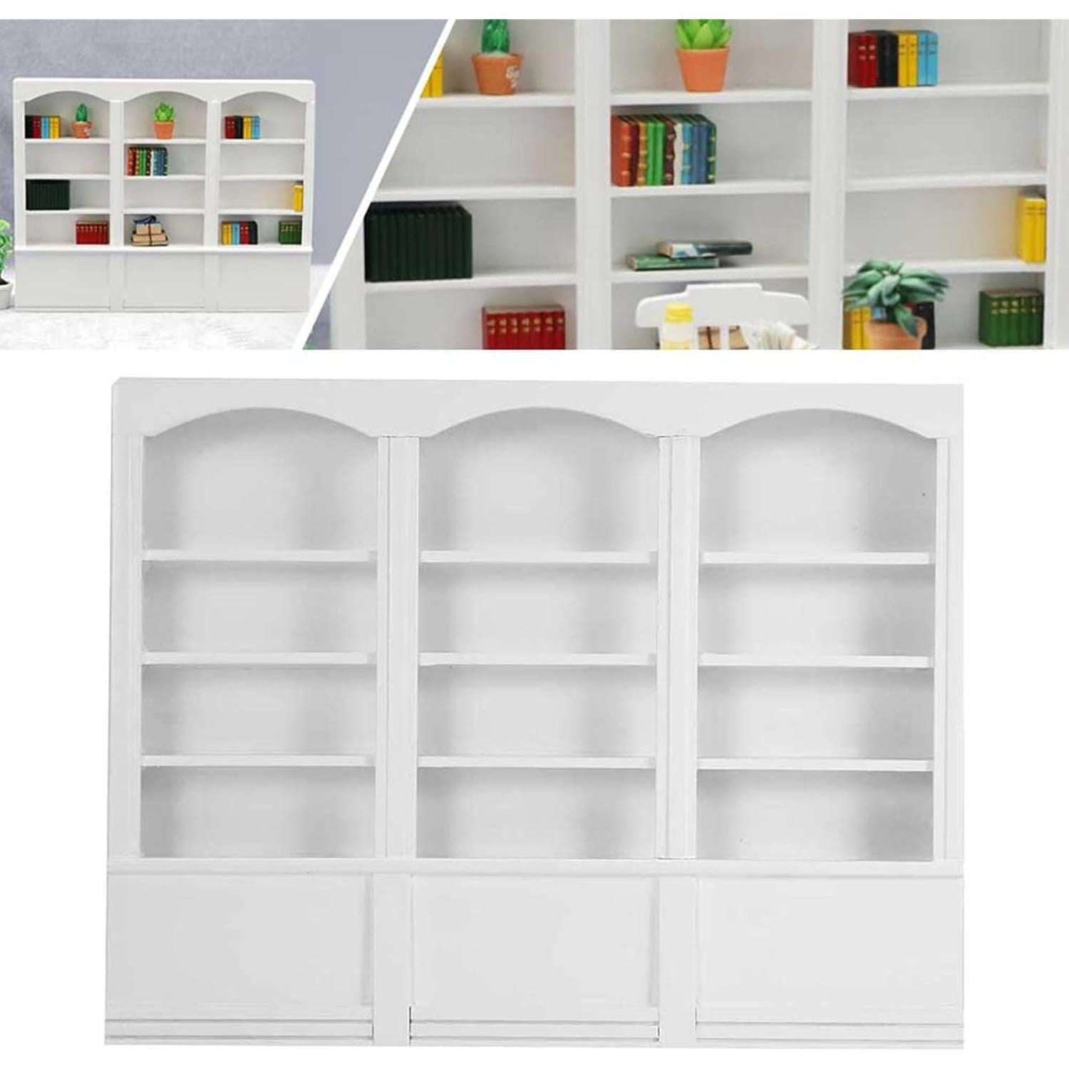 Estantería de Casa de Muñecas Qinlorgo Madera Blanca 23x17.9cm