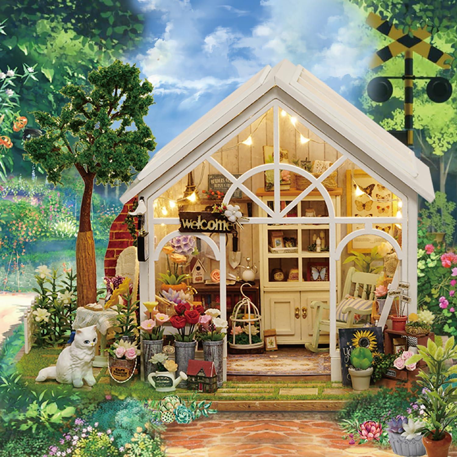 Kit Casa de Muñecas Miniatura DIY TuKIIE Invernadero 22x19x17cm