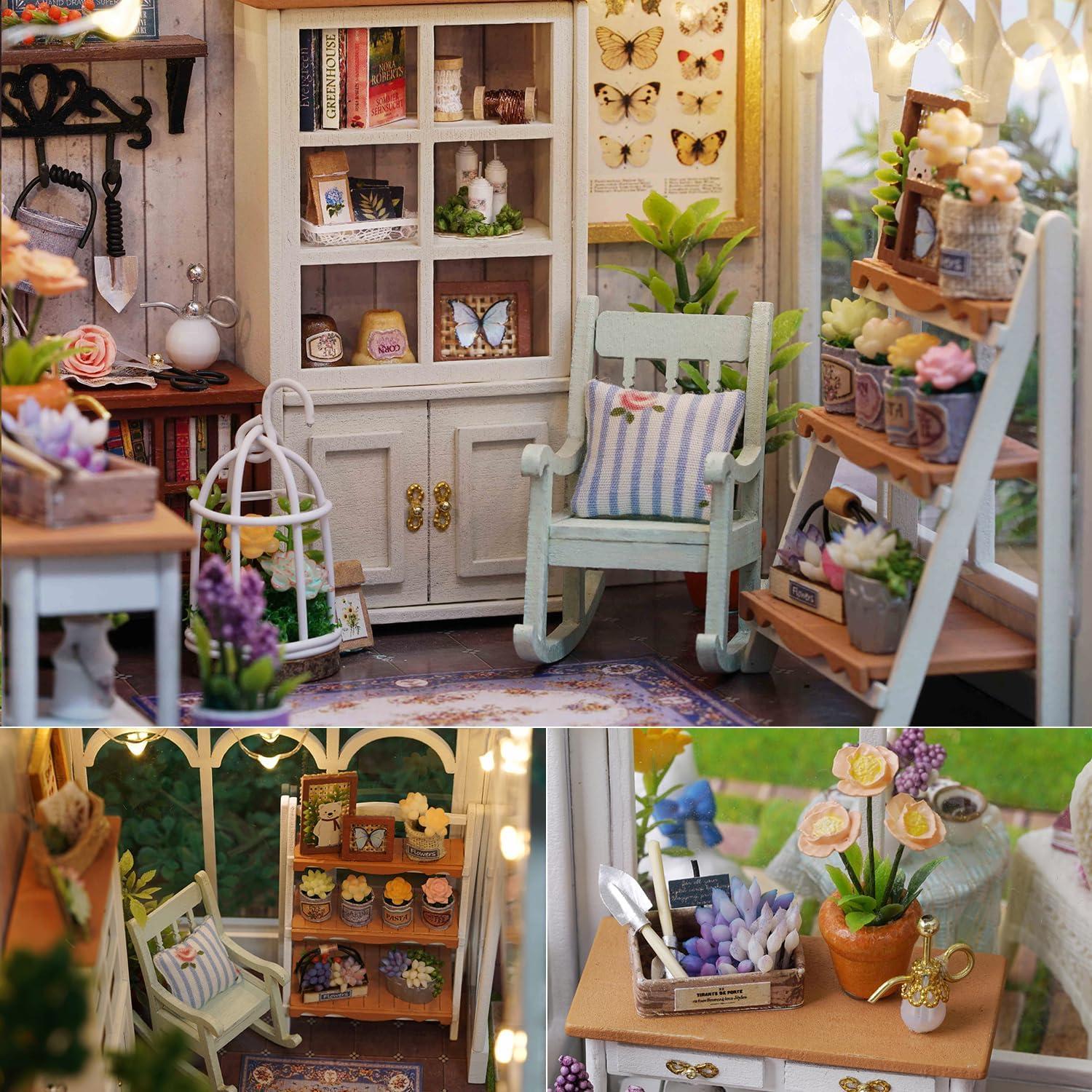 Kit Casa de Muñecas Miniatura DIY TuKIIE Invernadero 22x19x17cm