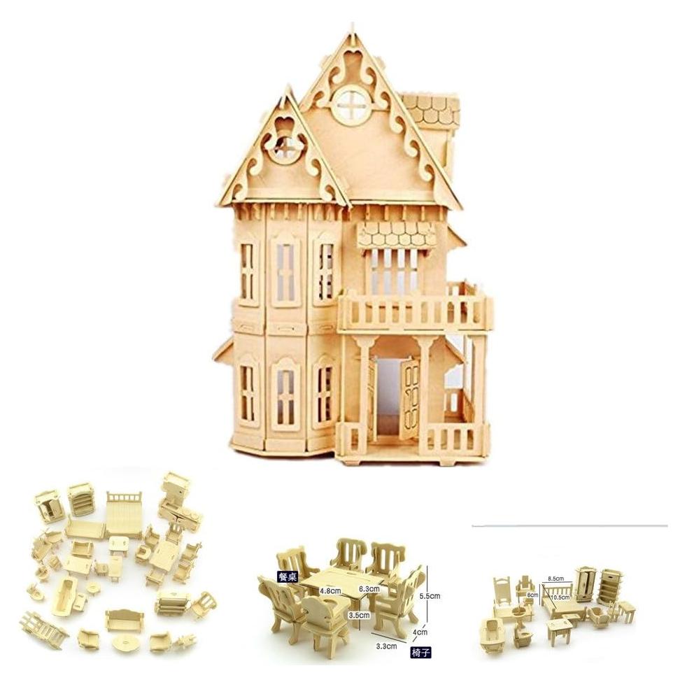 Casa de Muñecas de Madera 43 cm 2 Pisos NWFashion DIY