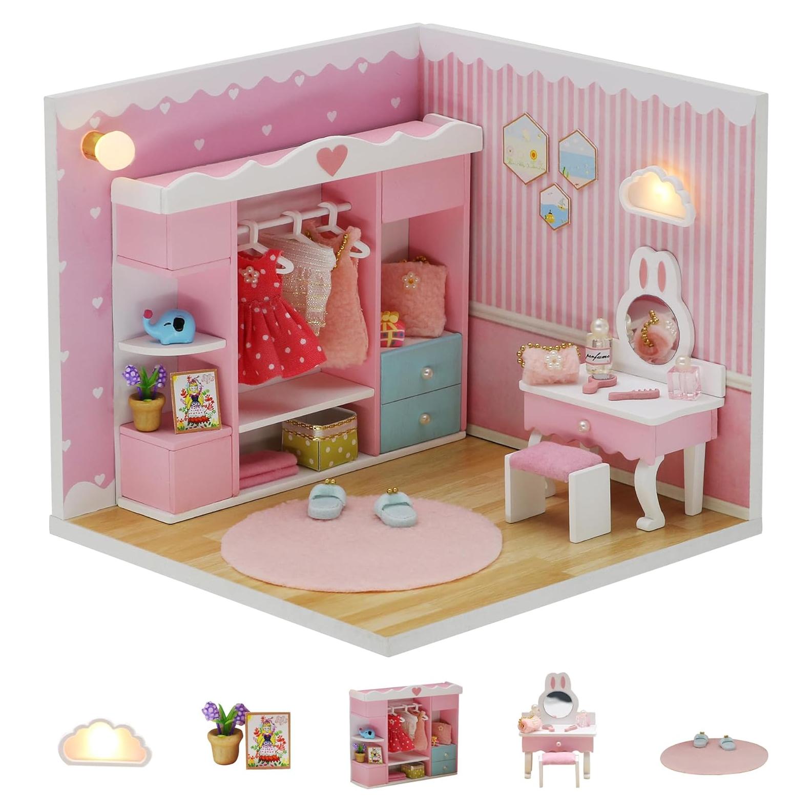 Casa de Muñecas Miniatura Kisoy con Muebles LED 18x15 cm