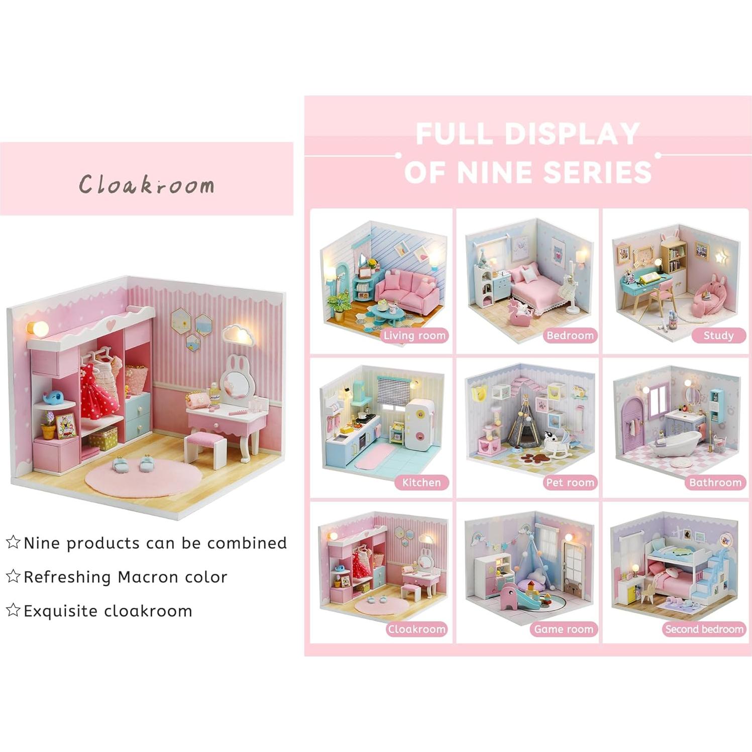 Casa de Muñecas Miniatura Kisoy con Muebles LED 18x15 cm