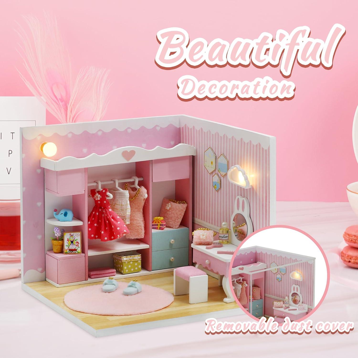 Casa de Muñecas Miniatura Kisoy con Muebles LED 18x15 cm